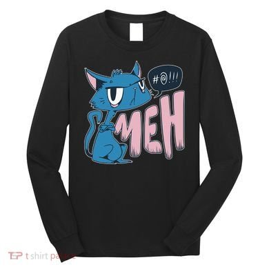 Funny Angry Meh Cat Comic Long Sleeve Shirt