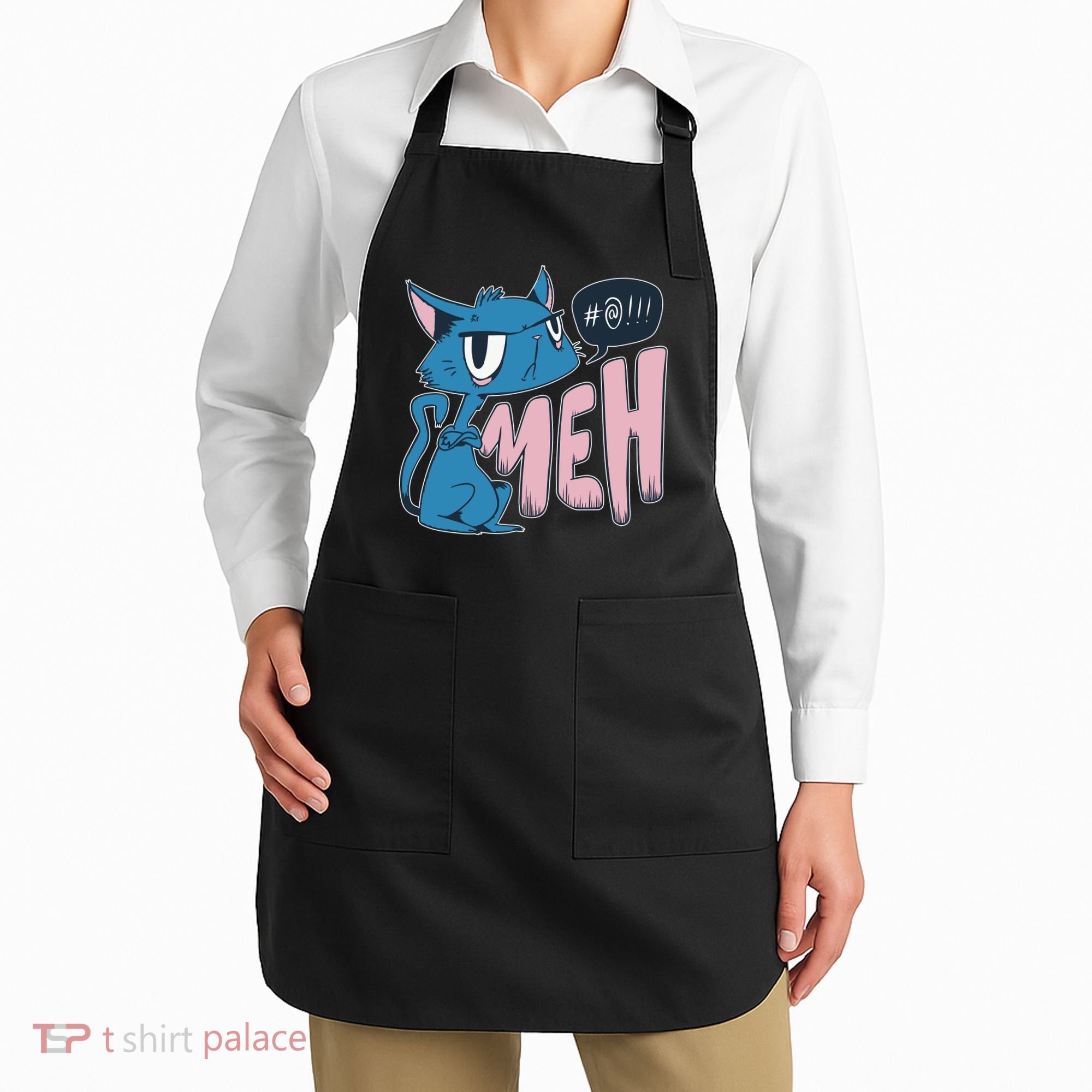 Funny Angry Meh Cat Comic Apron