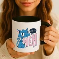 Funny Angry Meh Cat Comic Coffee Mug thumb 3
