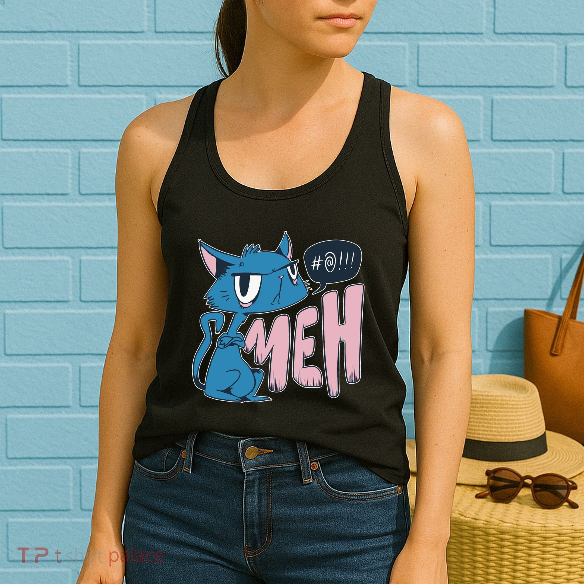 Funny Angry Meh Cat Comic Women's Tank Top