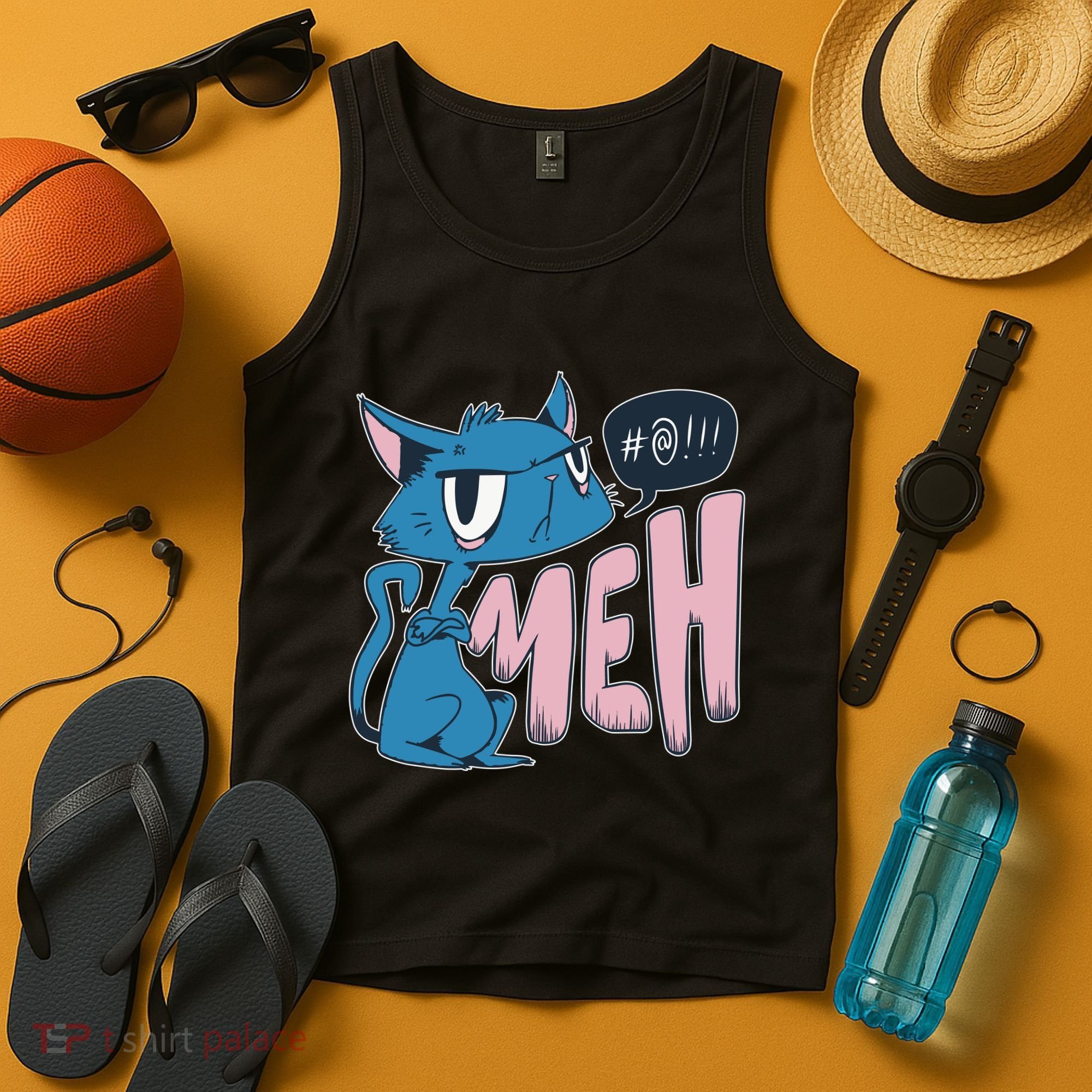 Funny Angry Meh Cat Comic Tank Top