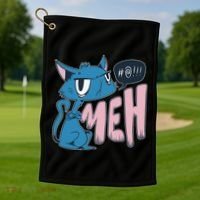 Funny Angry Meh Cat Comic Golf Towel thumb 1
