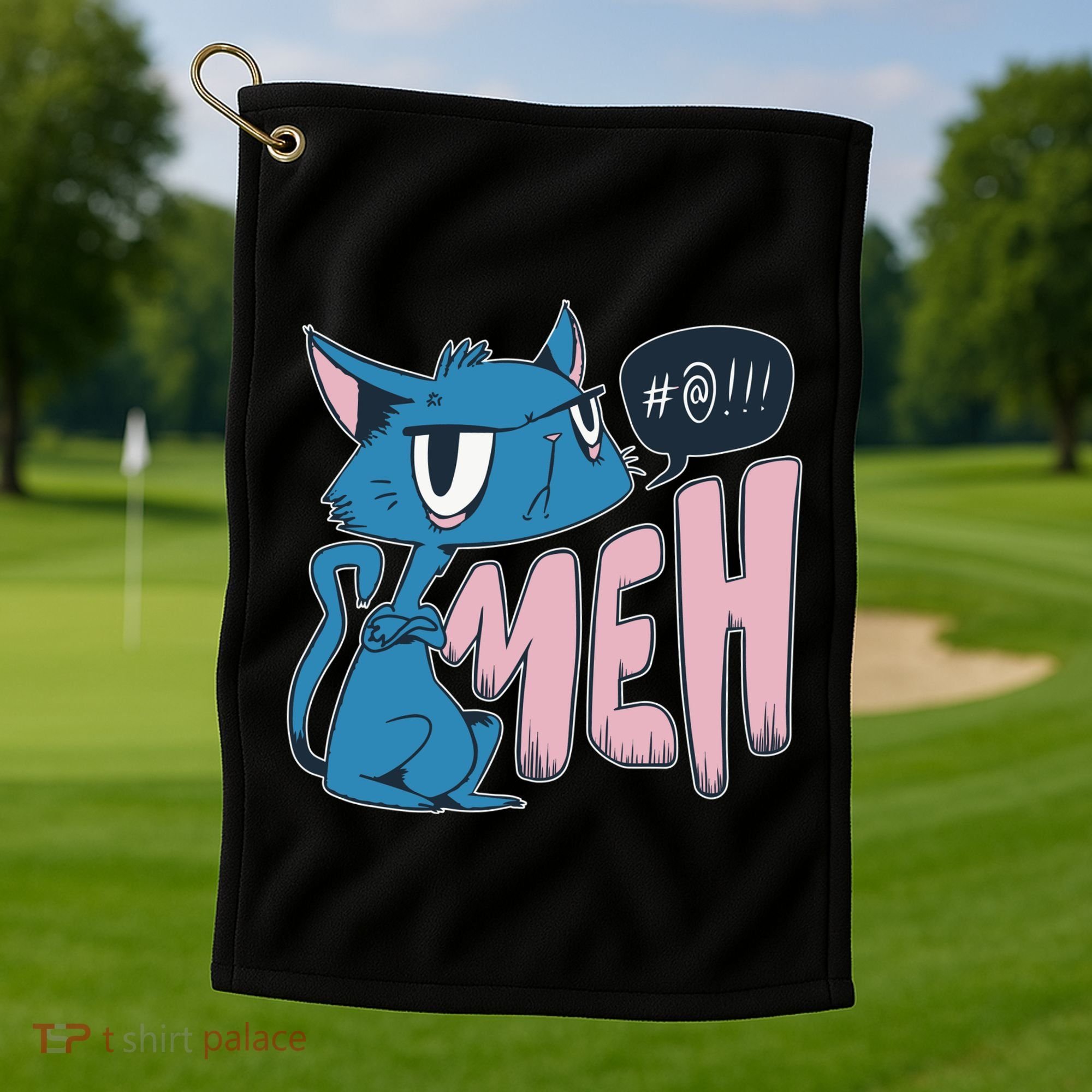 Funny Angry Meh Cat Comic Golf Towel