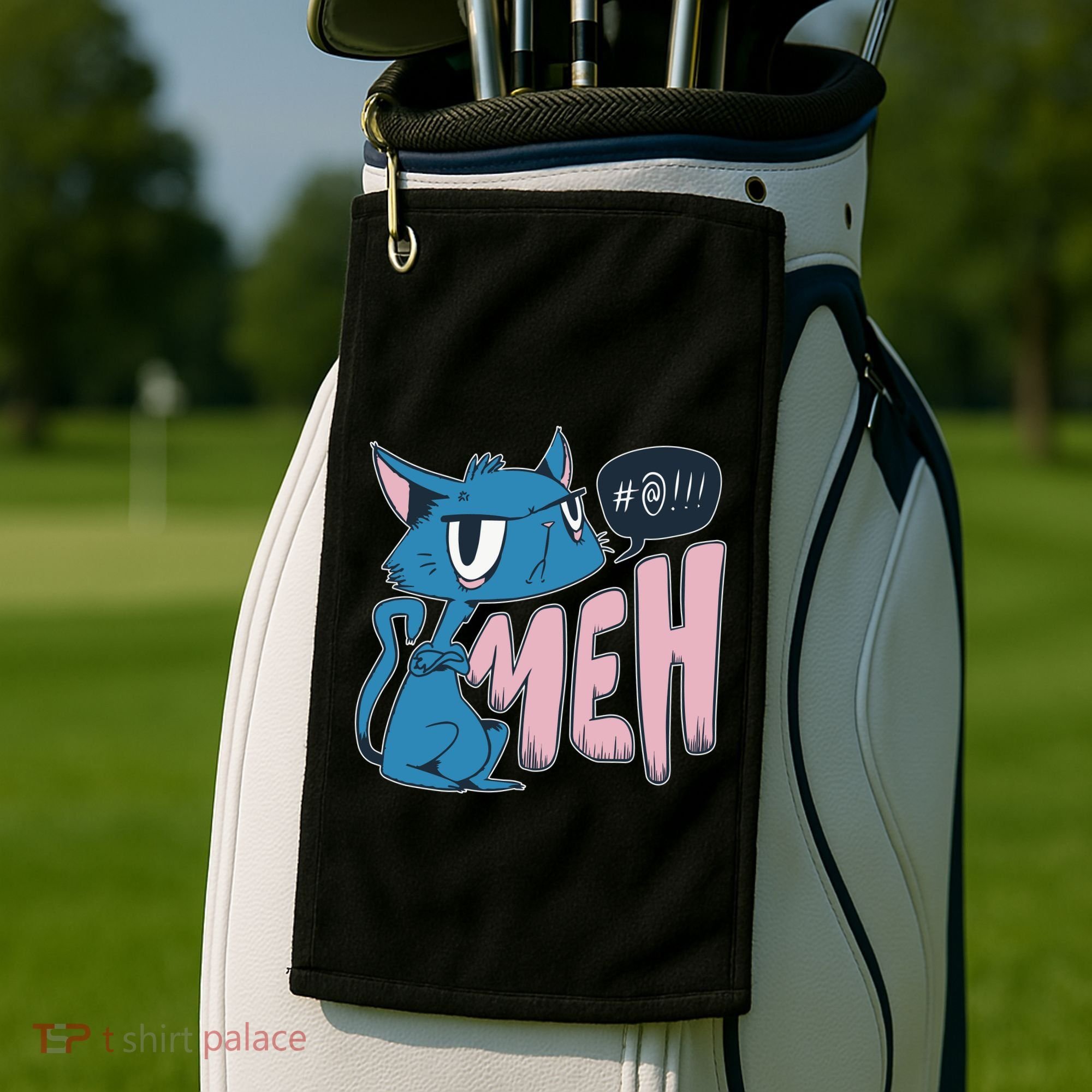 Funny Angry Meh Cat Comic Golf Towel