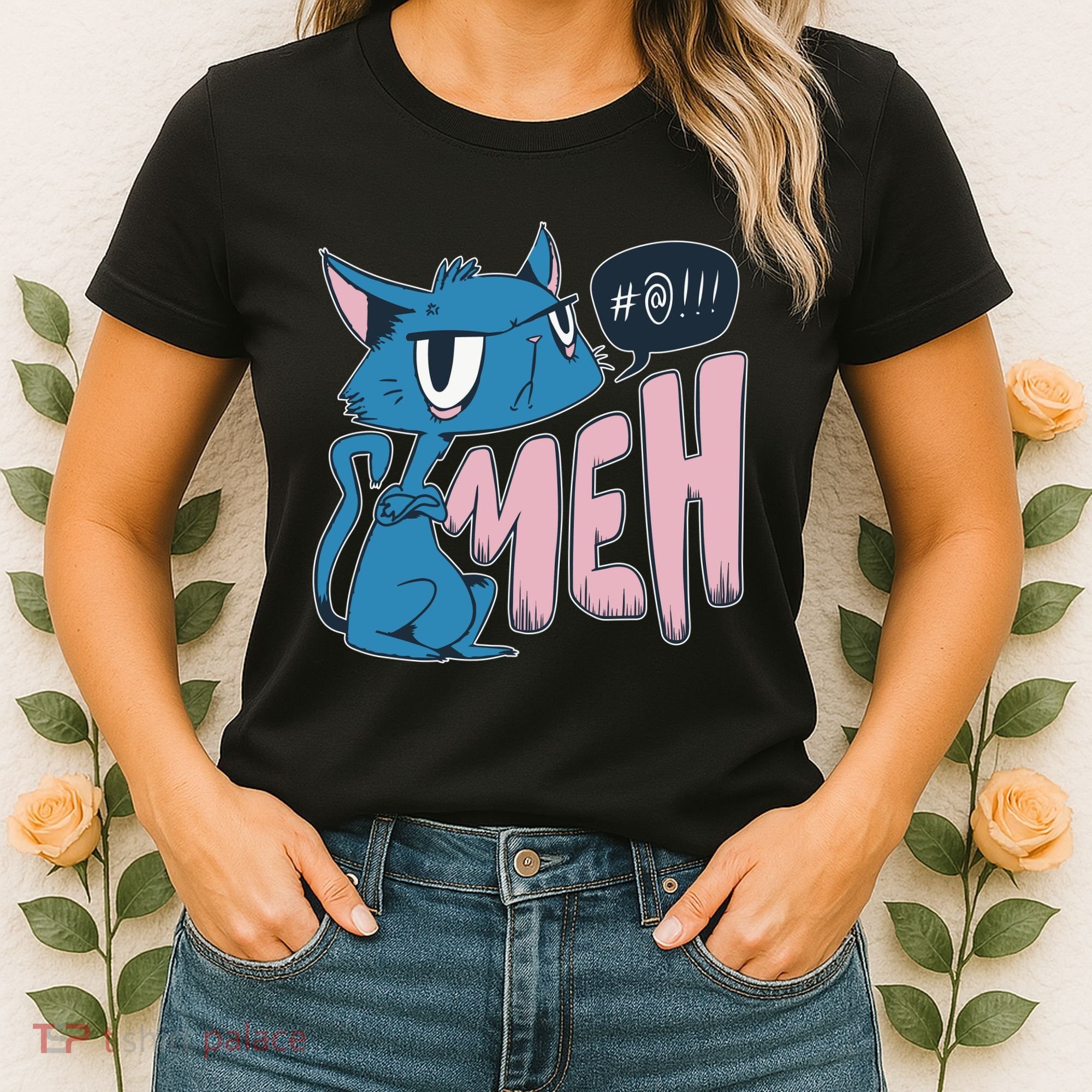 Funny Angry Meh Cat Comic Women's T-Shirt