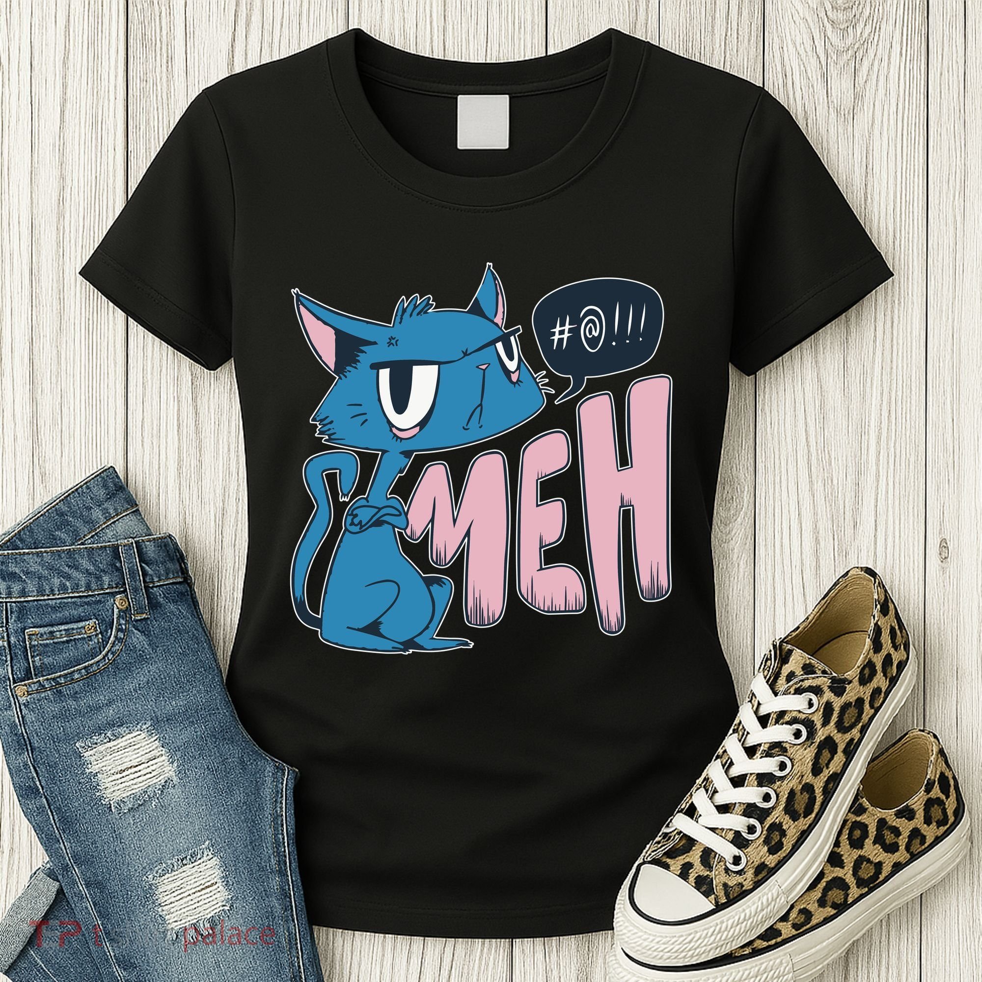 Funny Angry Meh Cat Comic Women's T-Shirt