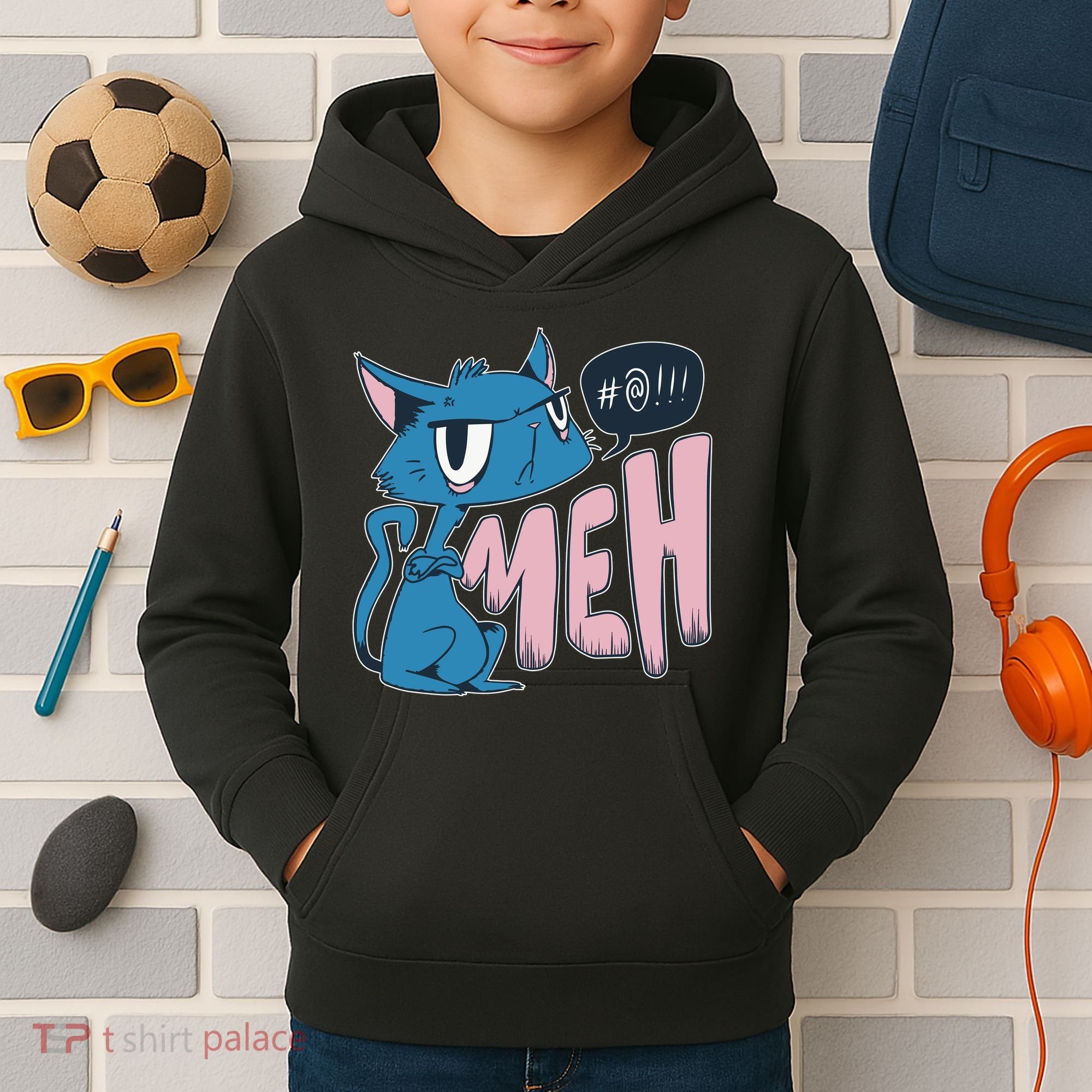 Funny Angry Meh Cat Comic Kids Hoodie