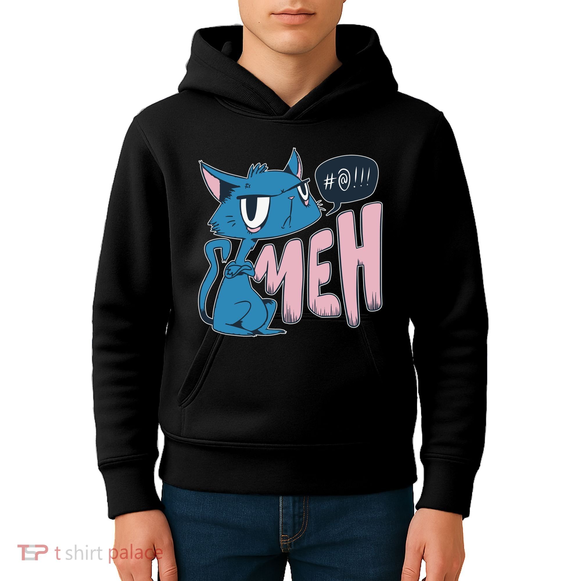 Funny Angry Meh Cat Comic Kids Hoodie
