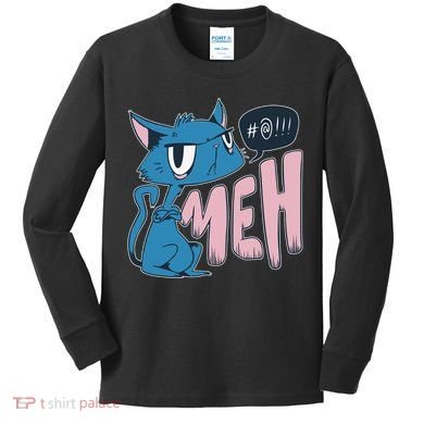 Funny Angry Meh Cat Comic Kids Long Sleeve Shirt