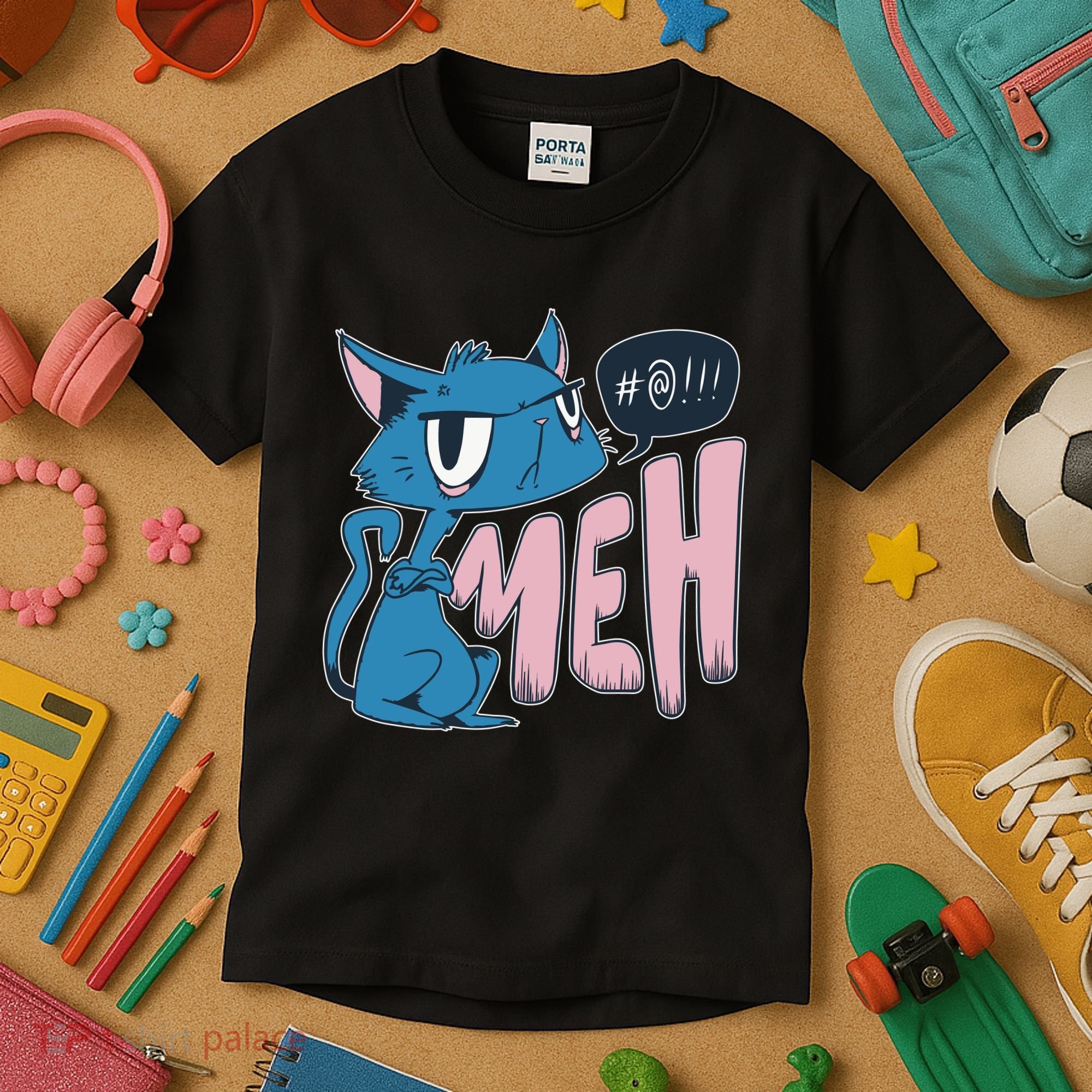 Funny Angry Meh Cat Comic Kids T-Shirt