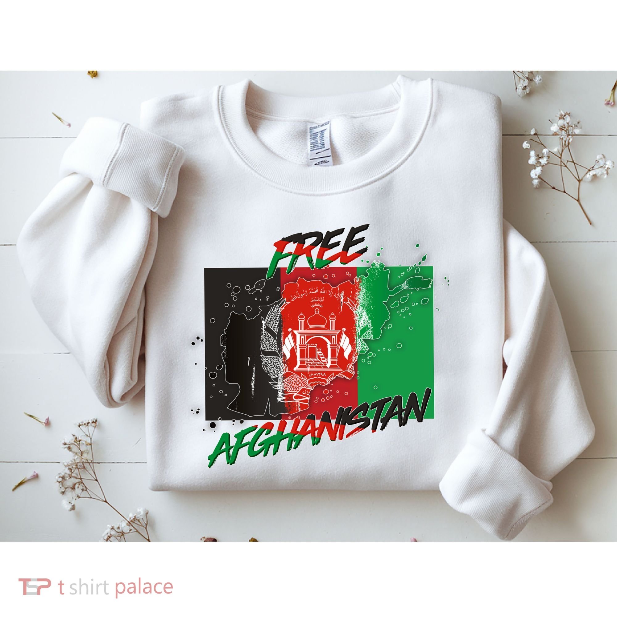 Free Afghanistan Map Distressed Flag Sweatshirt