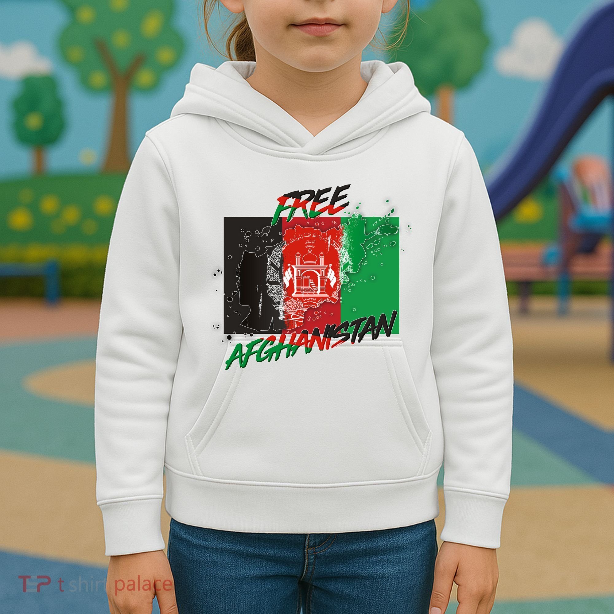Free Afghanistan Map Distressed Flag Kids Hoodie