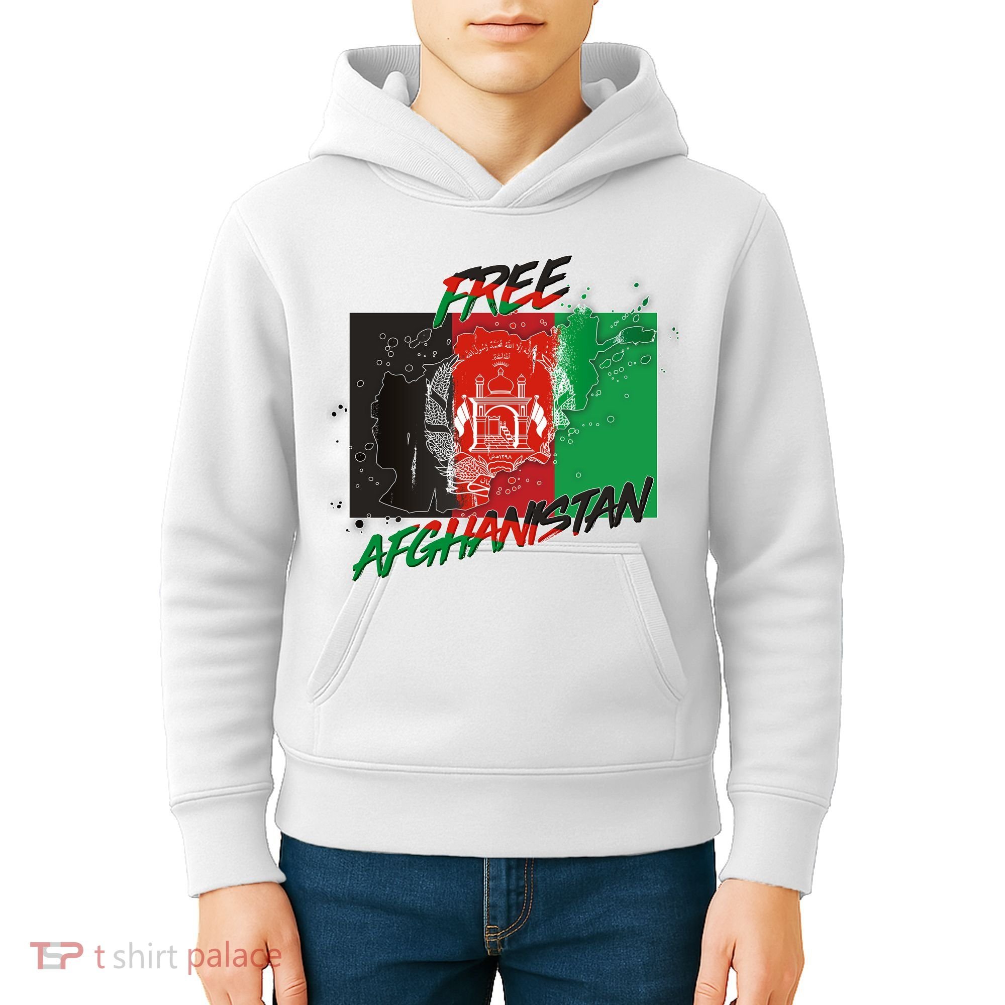 Free Afghanistan Map Distressed Flag Kids Hoodie