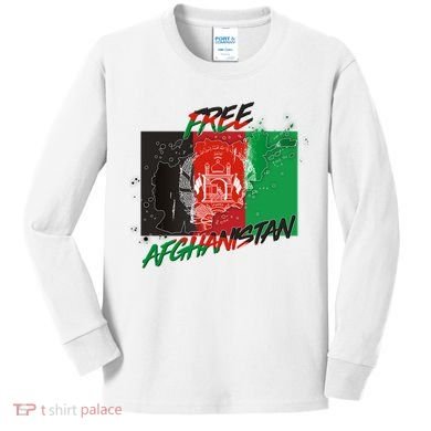 Free Afghanistan Map Distressed Flag Kids Long Sleeve Shirt
