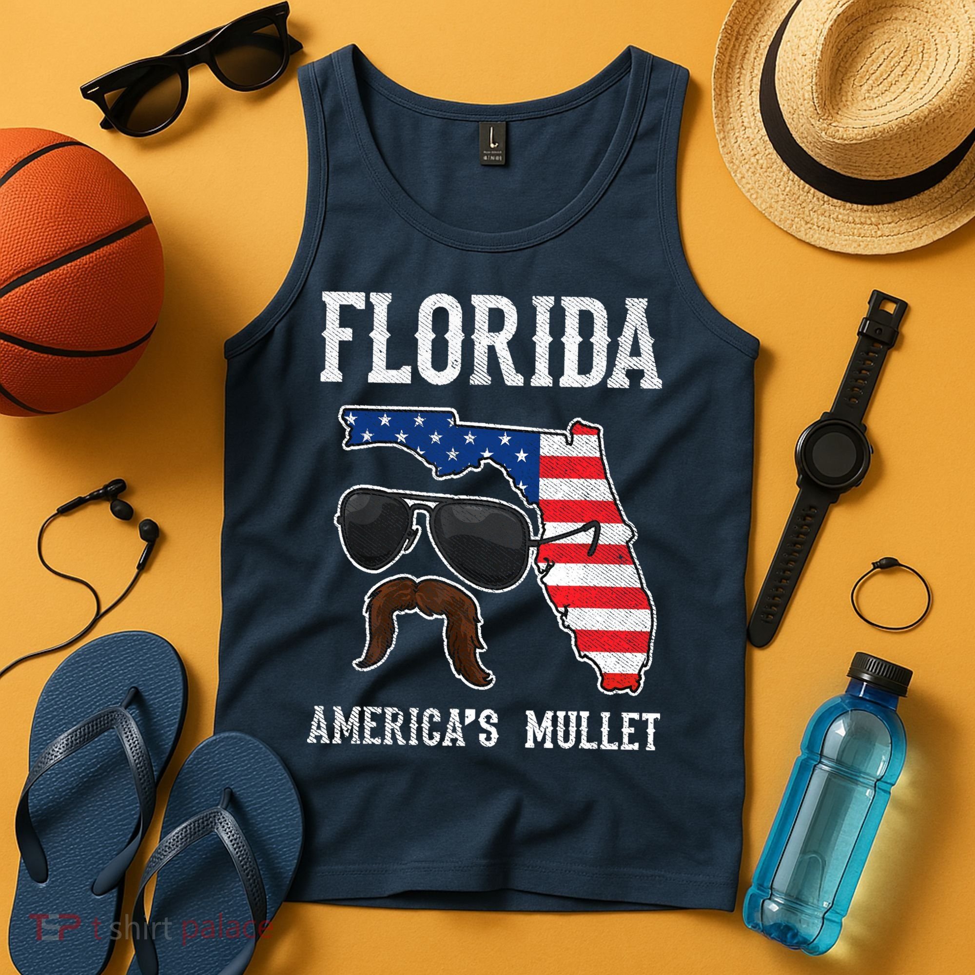 Florida America's Mullet Funny Patriotic American Flag Tank Top