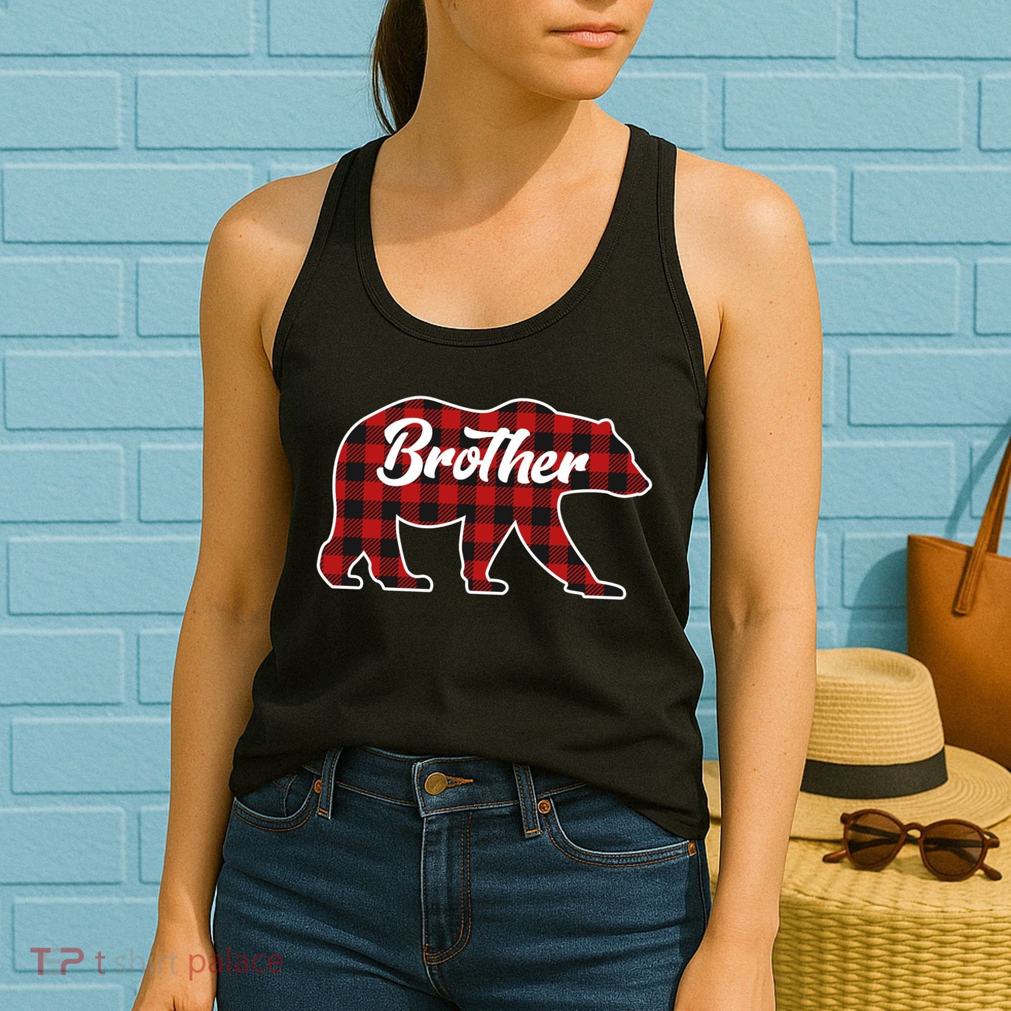 Family Christmas Matching Plaid Brother Bear Women's Tank Top