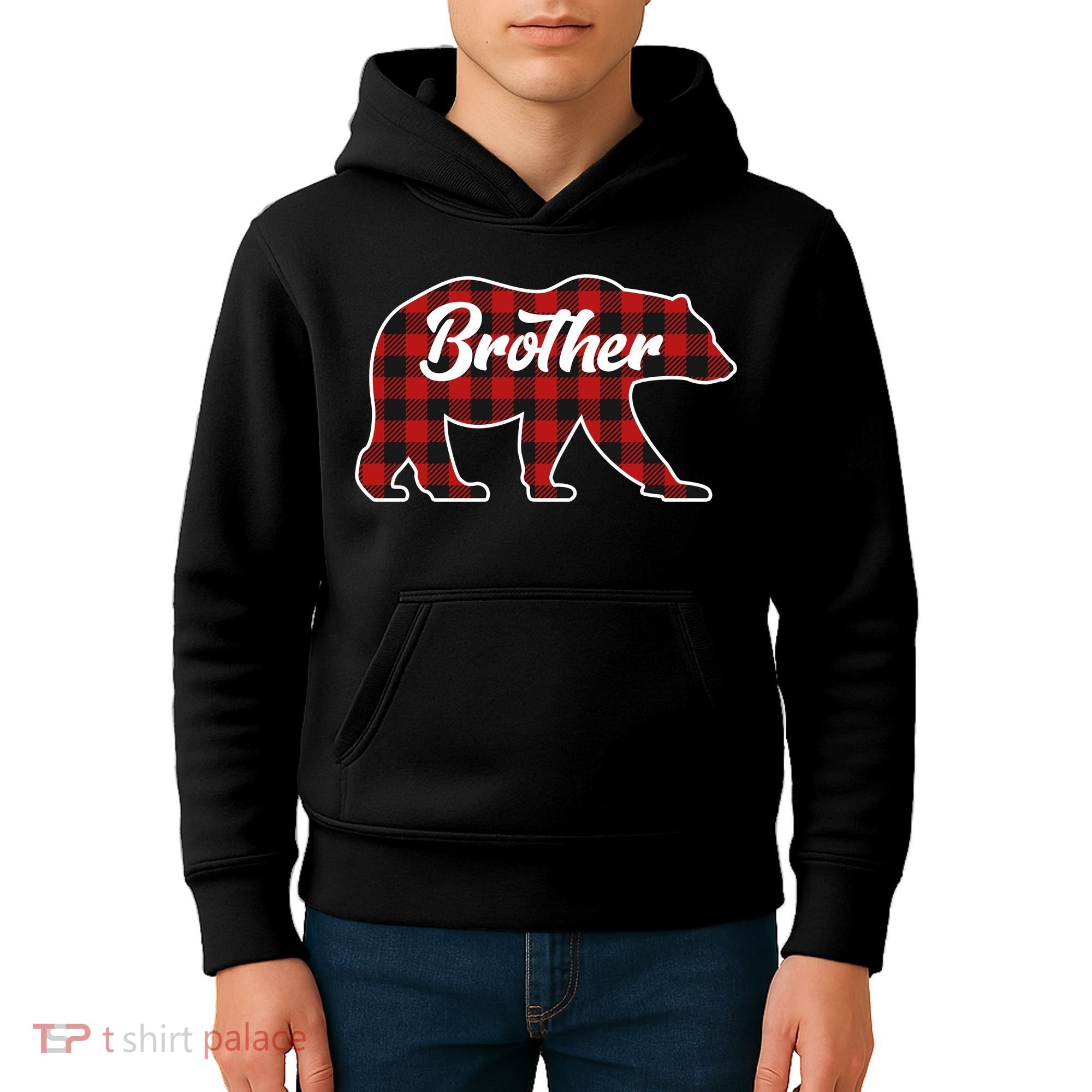Family Christmas Matching Plaid Brother Bear Kids Hoodie