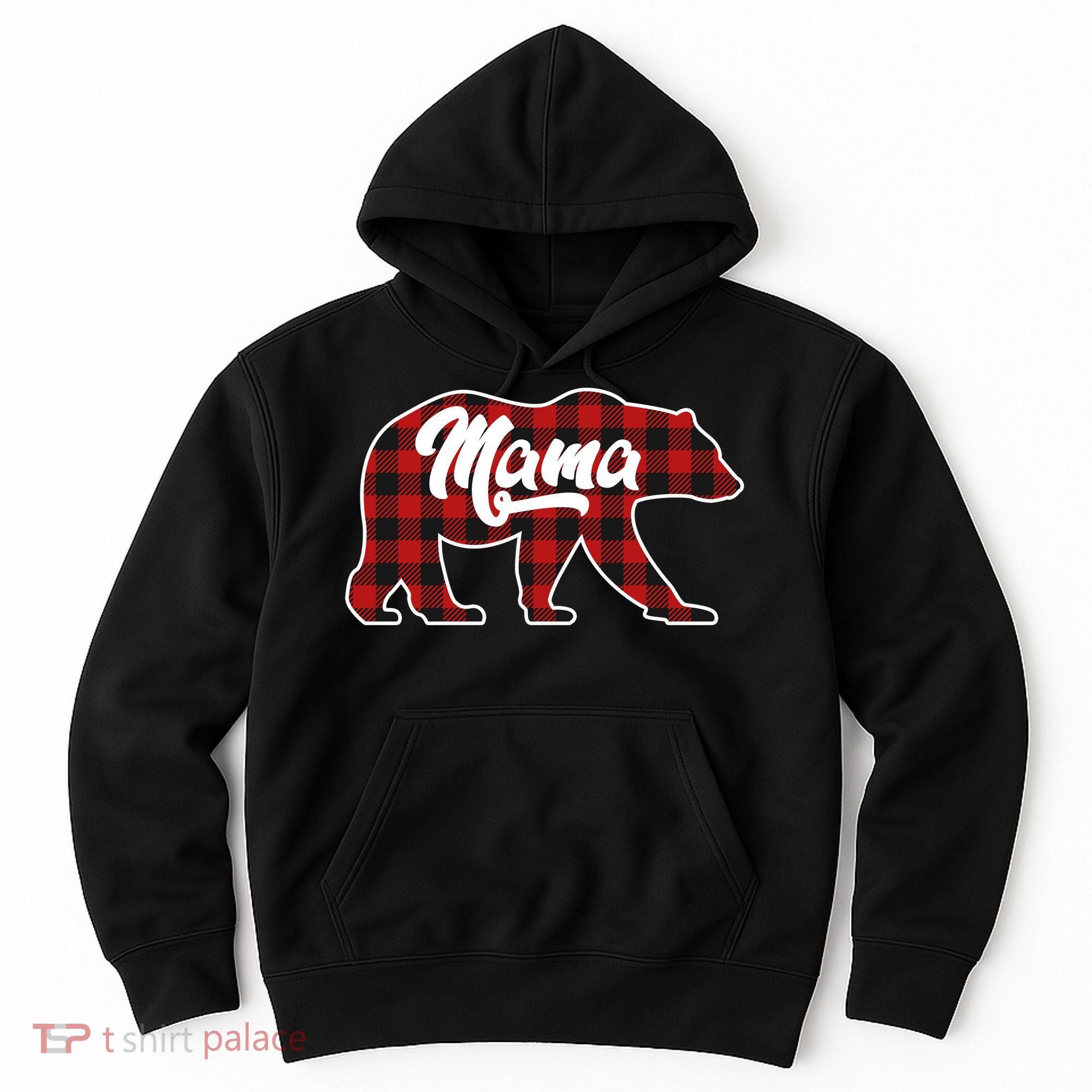 Family Christmas Matching Plaid Mama Bear Hoodie