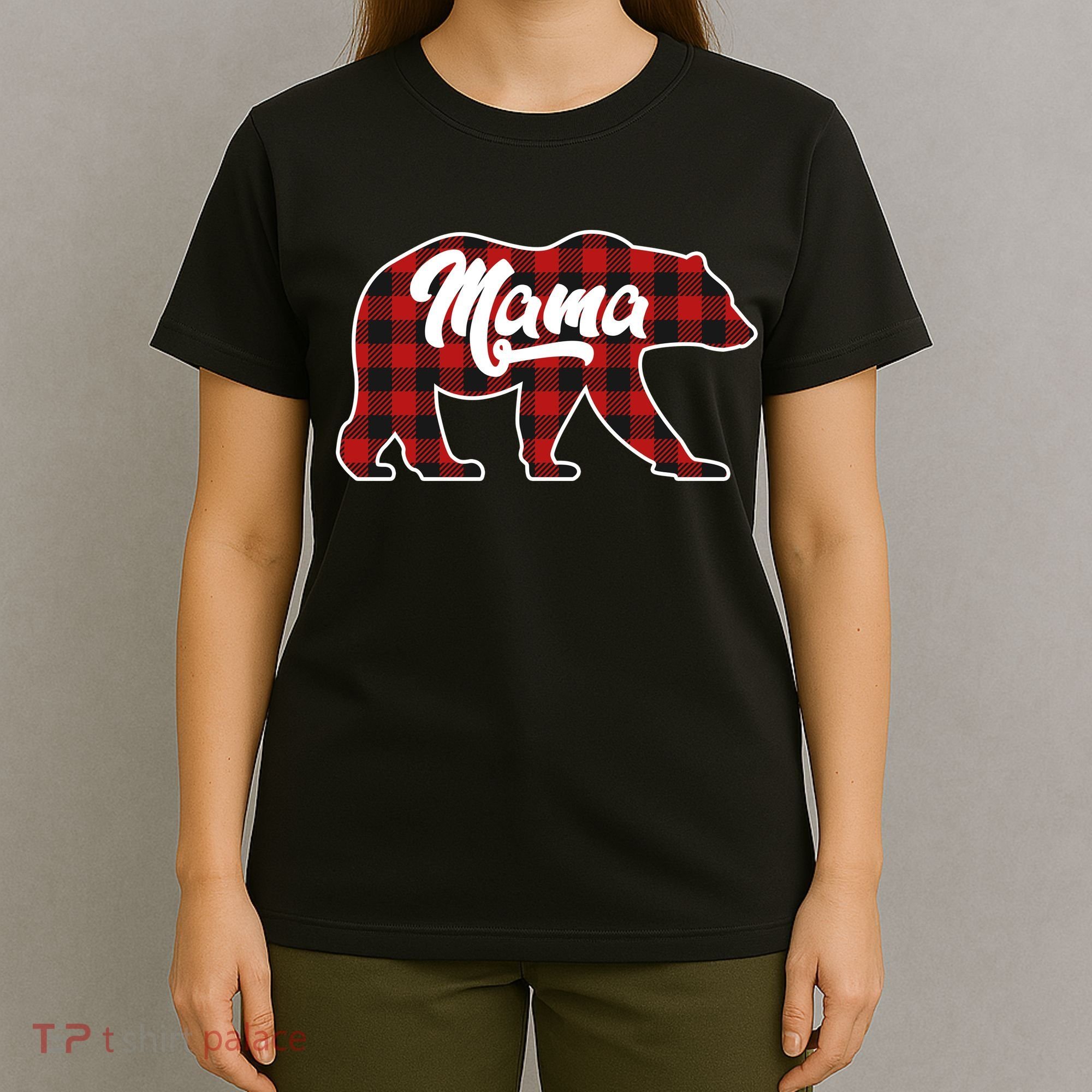 Family Christmas Matching Plaid Mama Bear T-Shirt