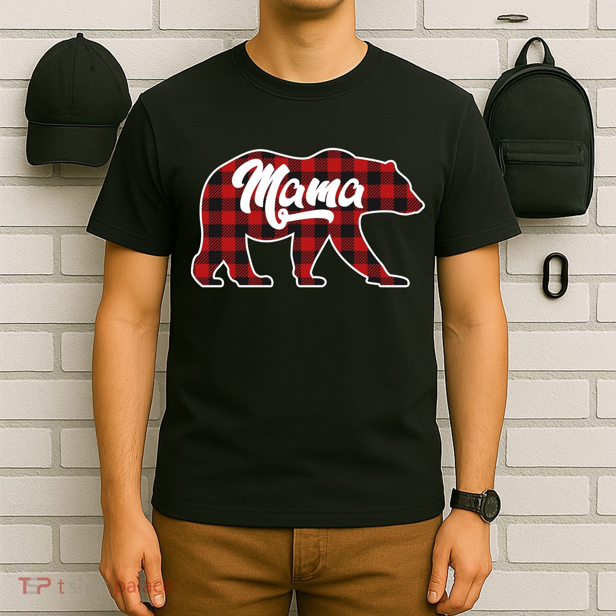 Family Christmas Matching Plaid Mama Bear T-Shirt