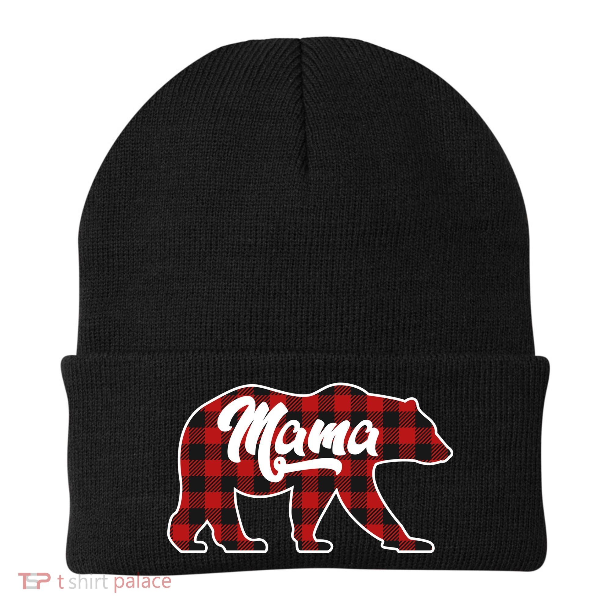 Family Christmas Matching Plaid Mama Bear Beanie