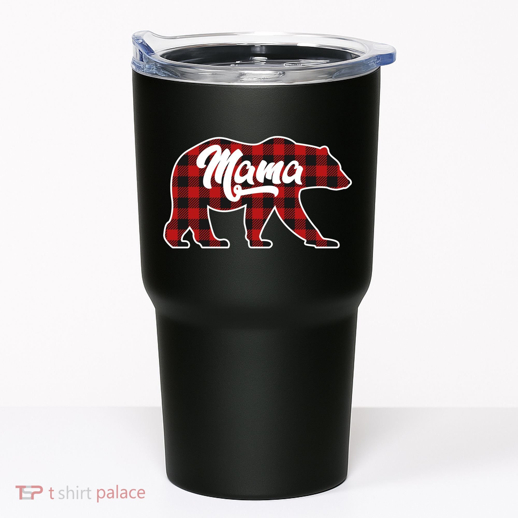 Family Christmas Matching Plaid Mama Bear Tumbler