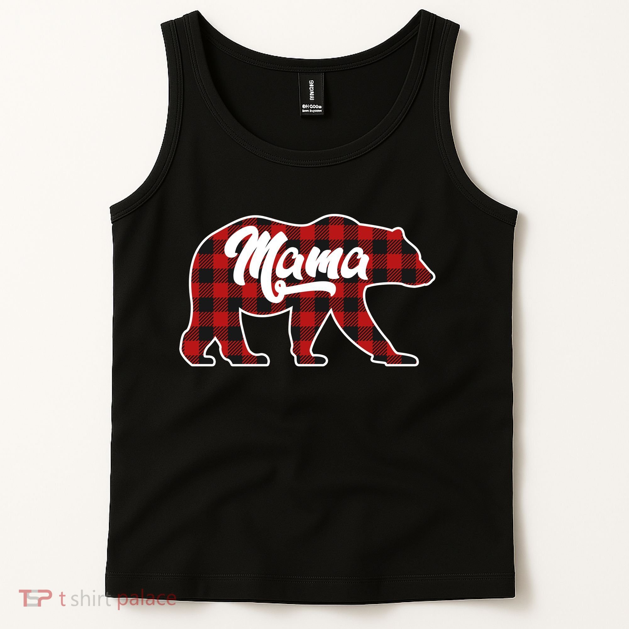 Family Christmas Matching Plaid Mama Bear Tank Top
