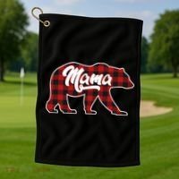 Family Christmas Matching Plaid Mama Bear Golf Towel thumb 1