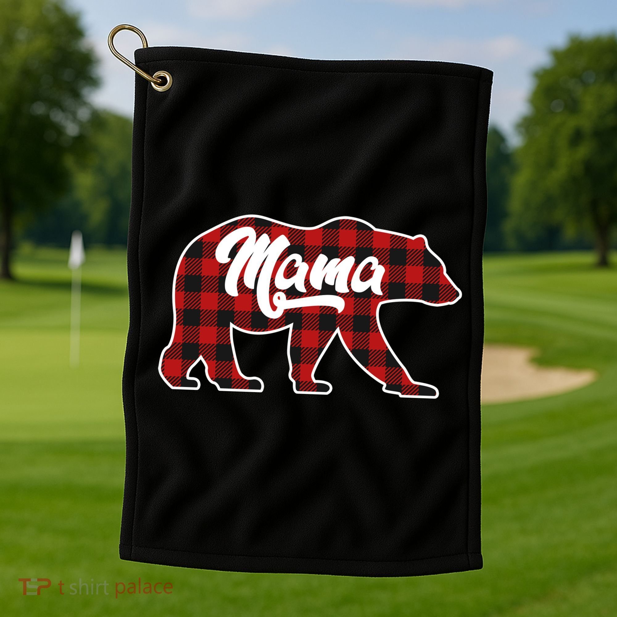 Family Christmas Matching Plaid Mama Bear Golf Towel