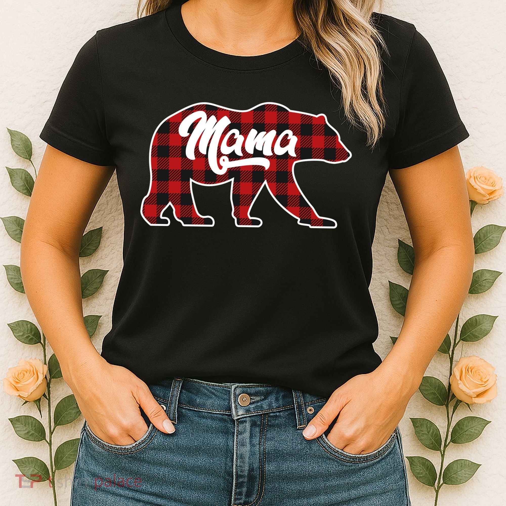Family Christmas Matching Plaid Mama Bear Women's T-Shirt