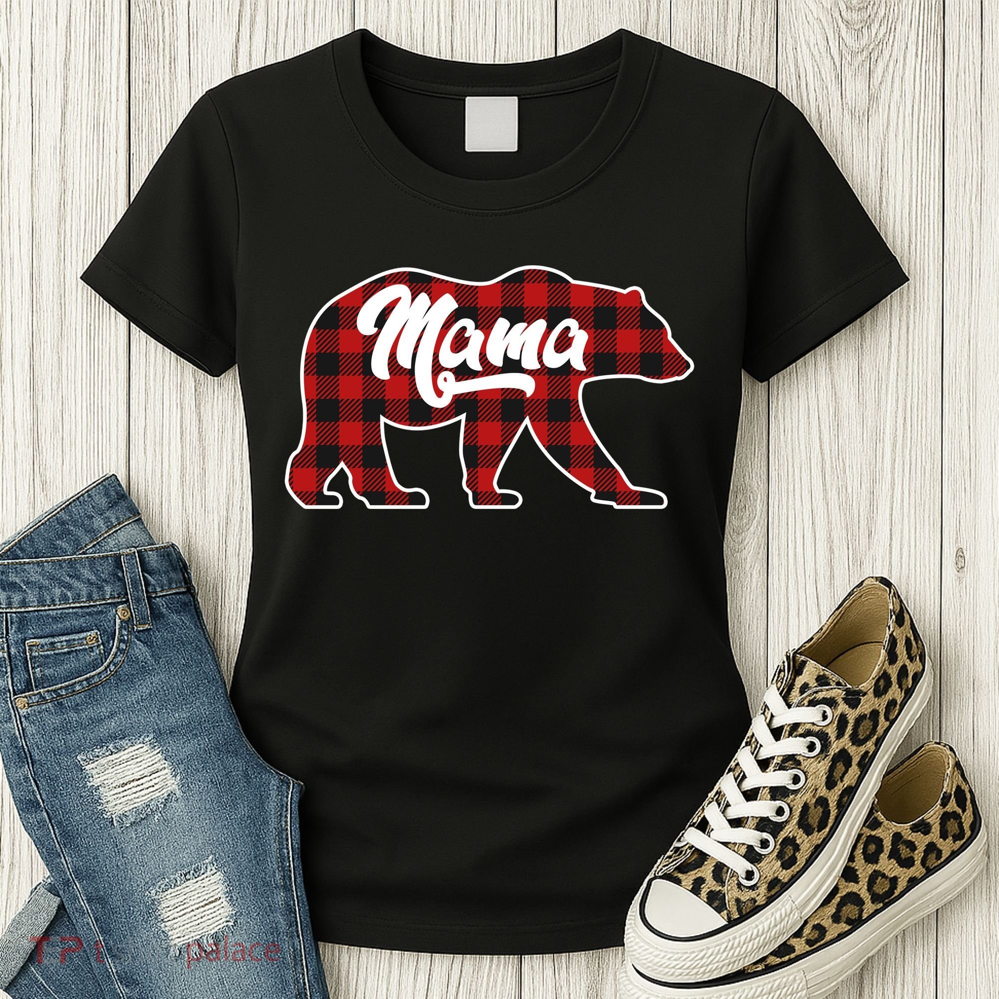 Family Christmas Matching Plaid Mama Bear Women's T-Shirt