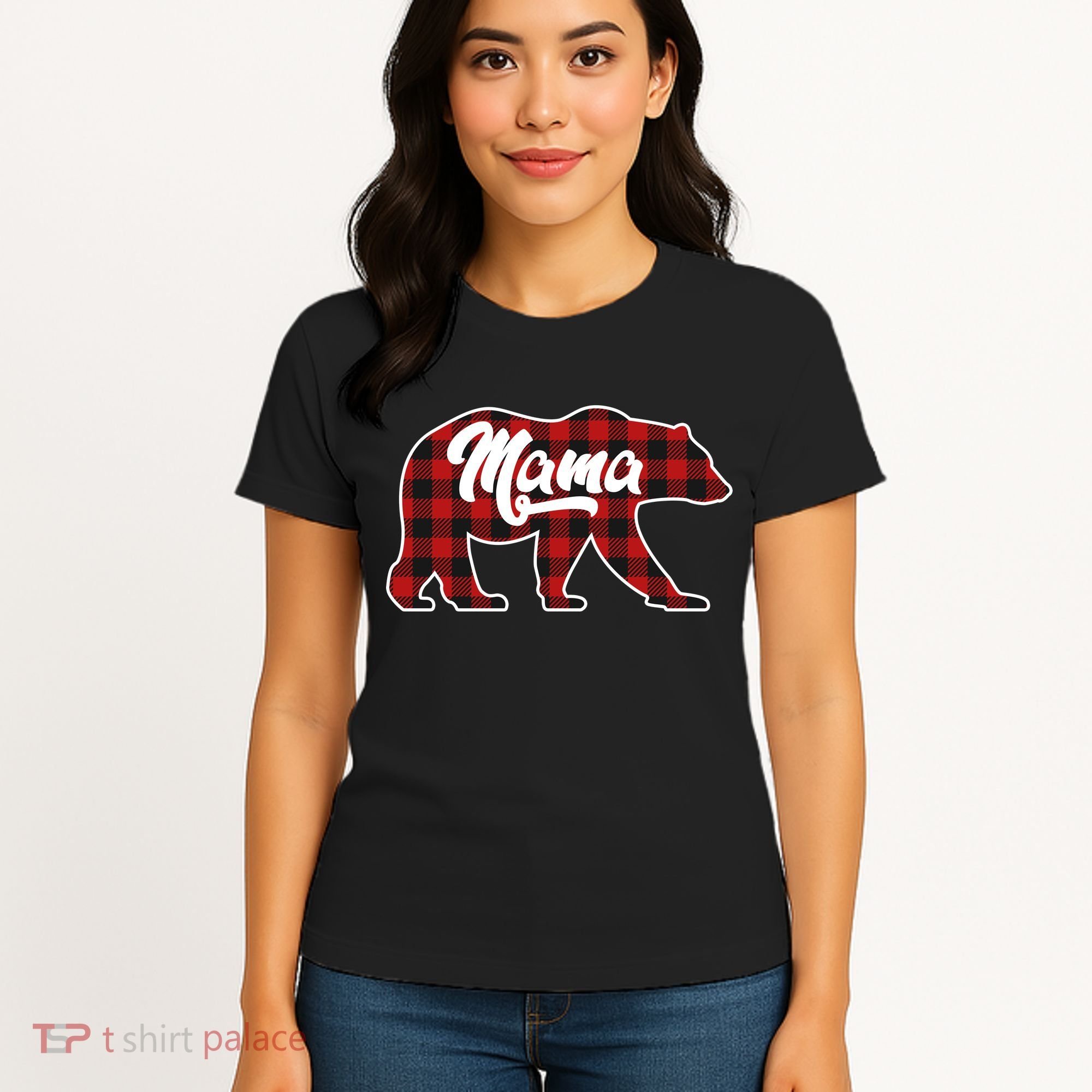 Family Christmas Matching Plaid Mama Bear Women's T-Shirt