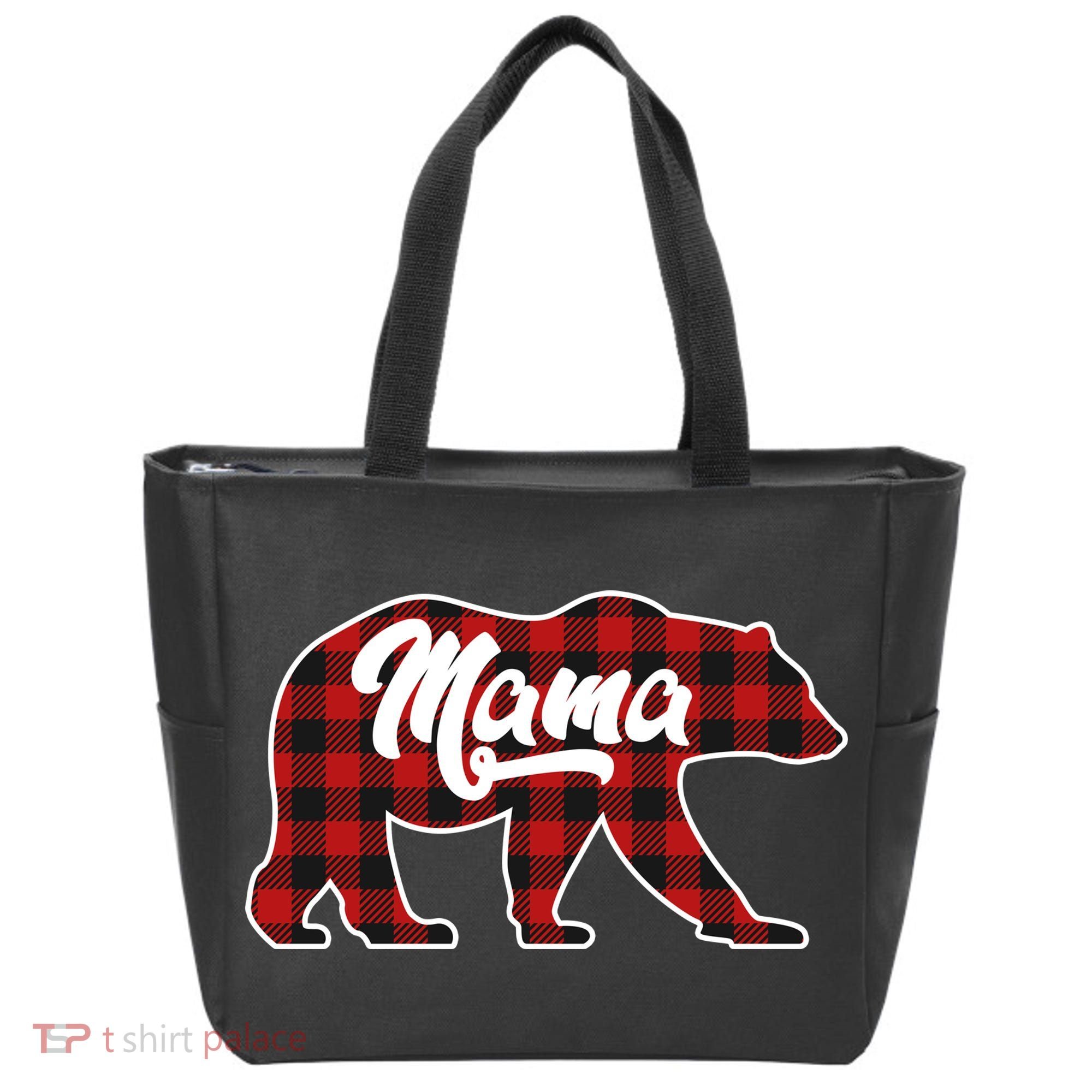 Family Christmas Matching Plaid Mama Bear Tote Bag