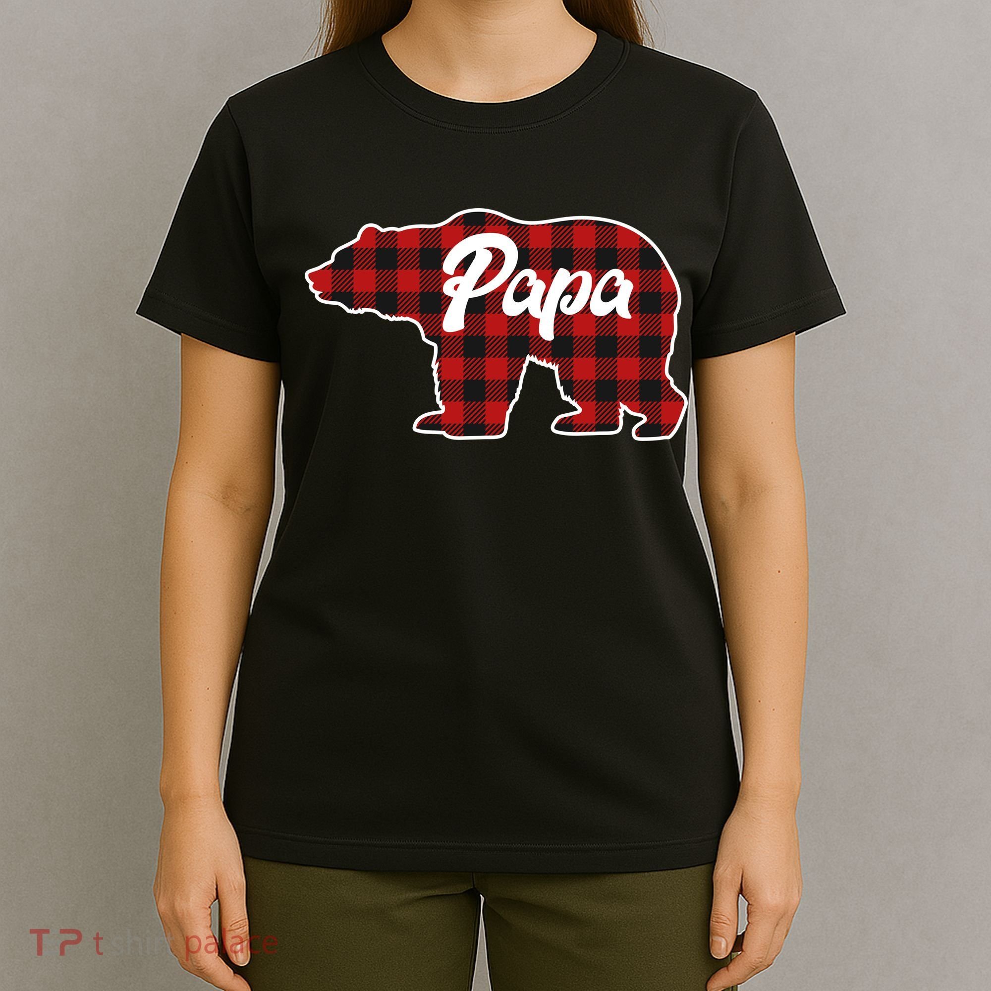 Family Christmas Matching Plaid Papa Bear T-Shirt