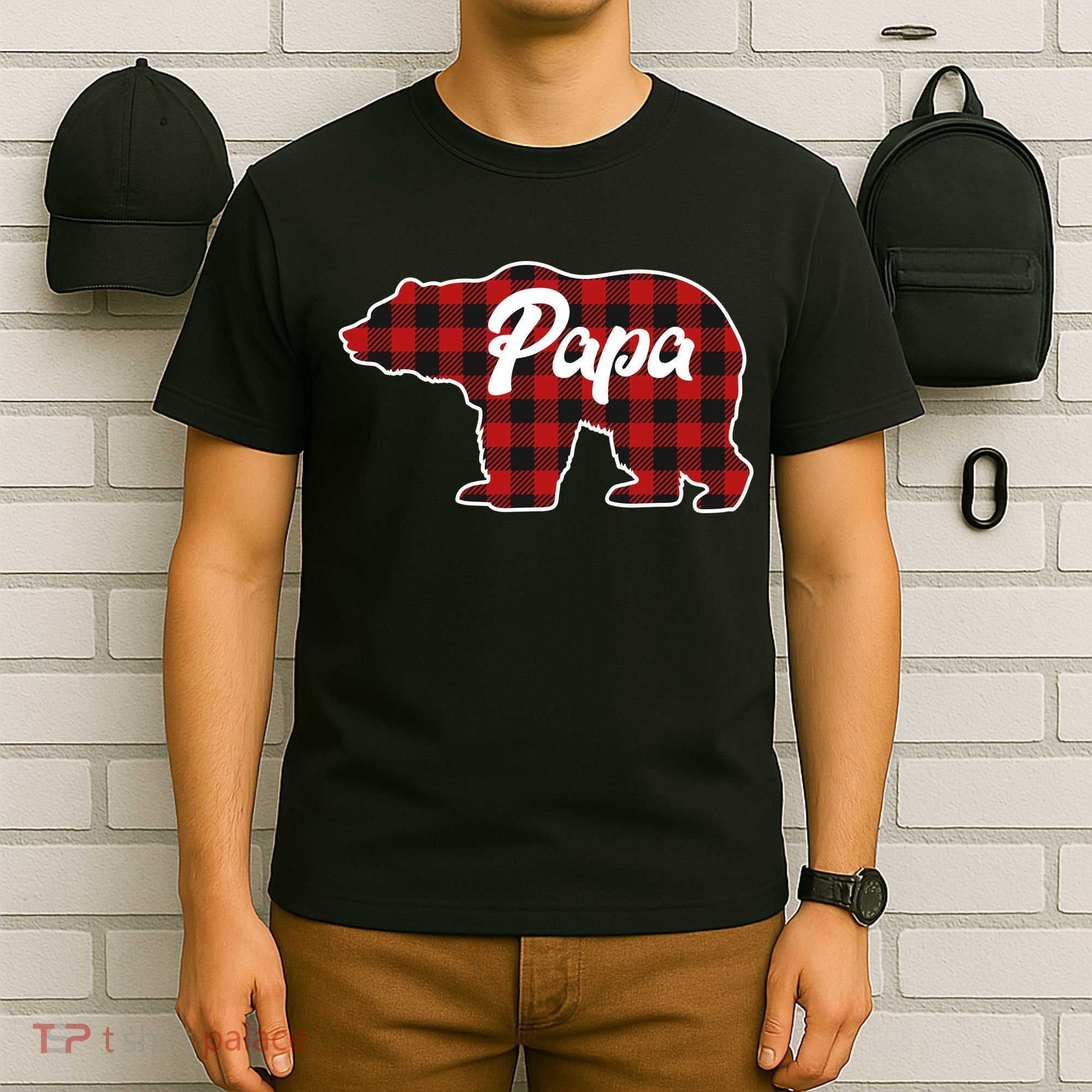 Family Christmas Matching Plaid Papa Bear T-Shirt