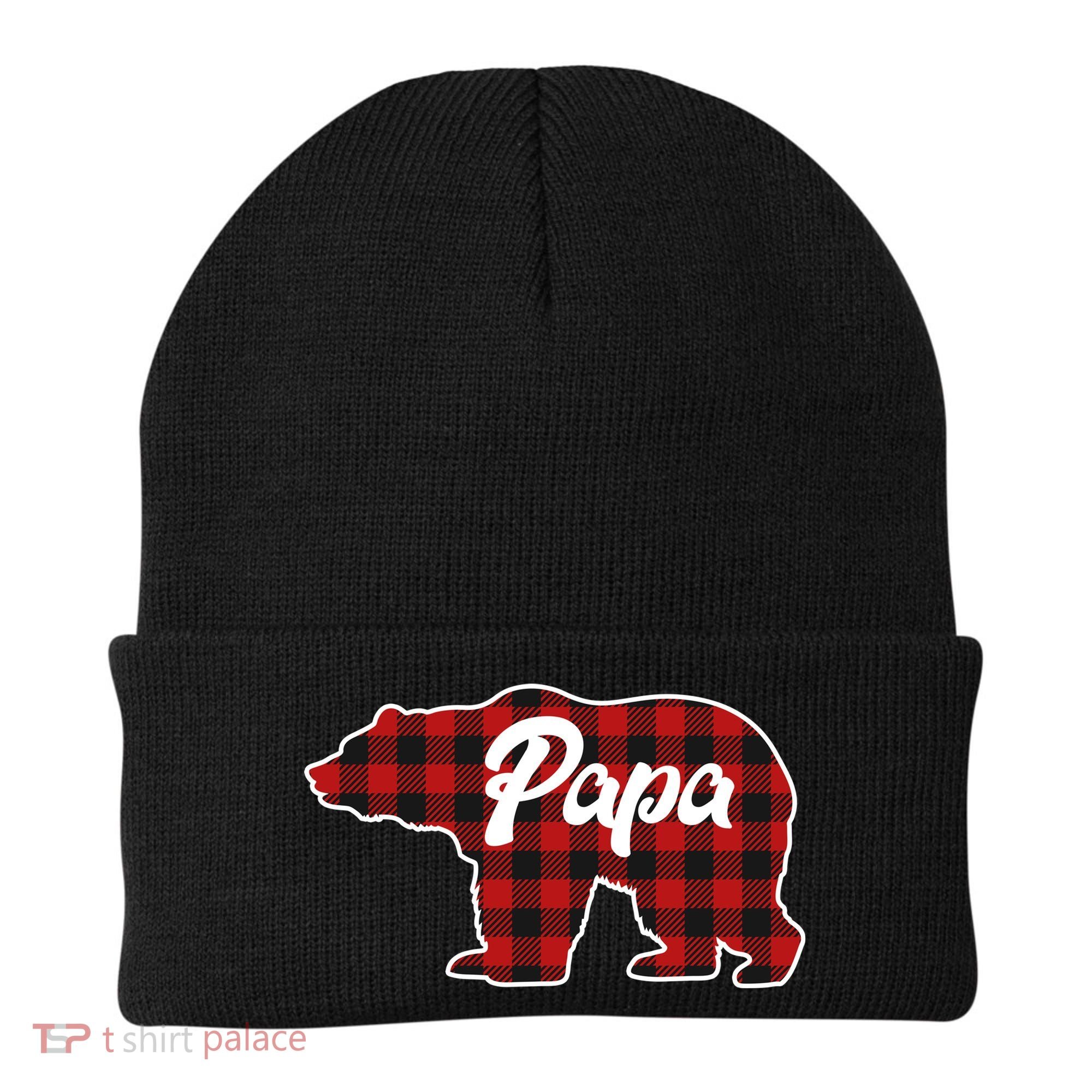 Family Christmas Matching Plaid Papa Bear Beanie