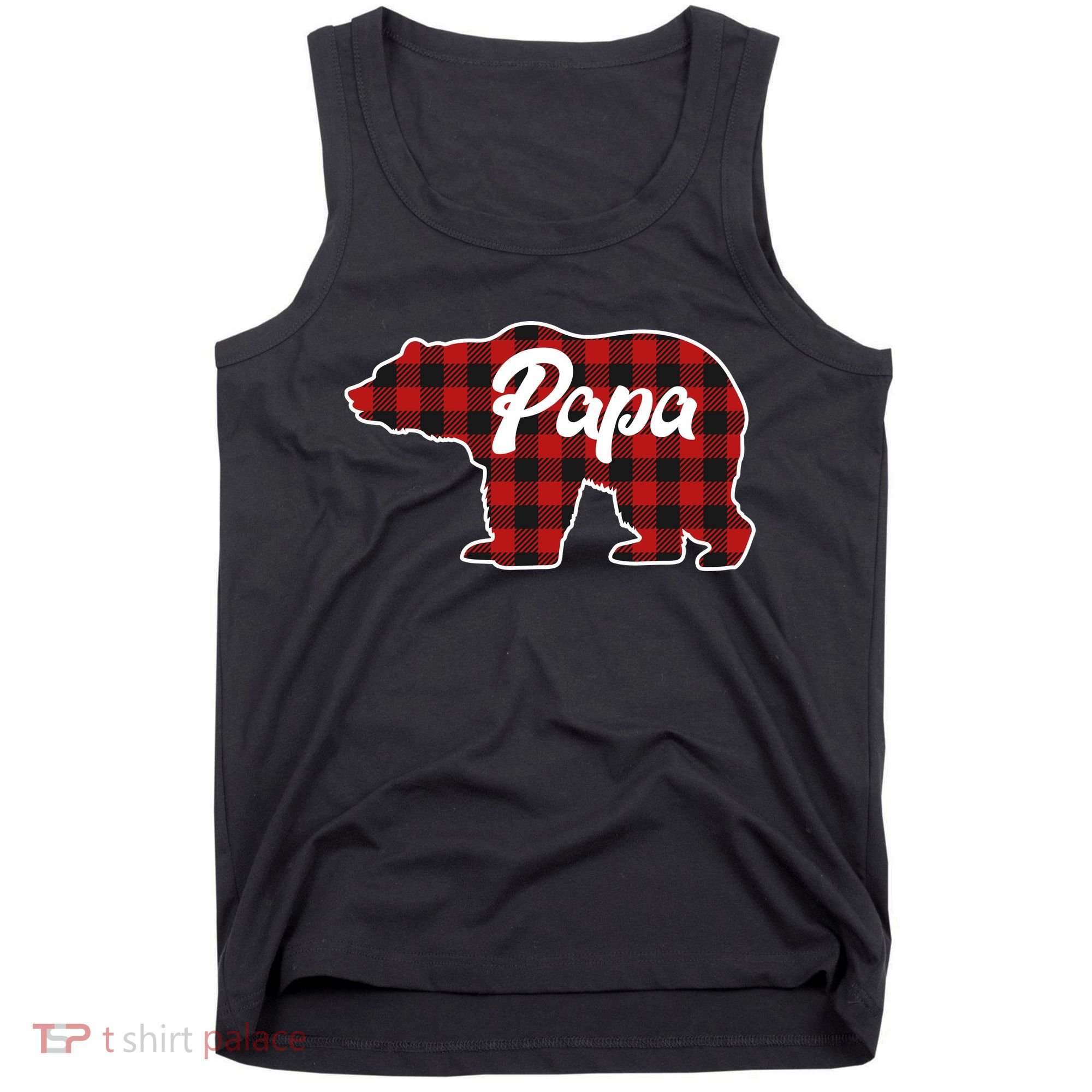 Family Christmas Matching Plaid Papa Bear Tank Top