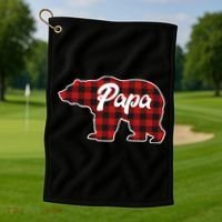 Family Christmas Matching Plaid Papa Bear Golf Towel thumb 1