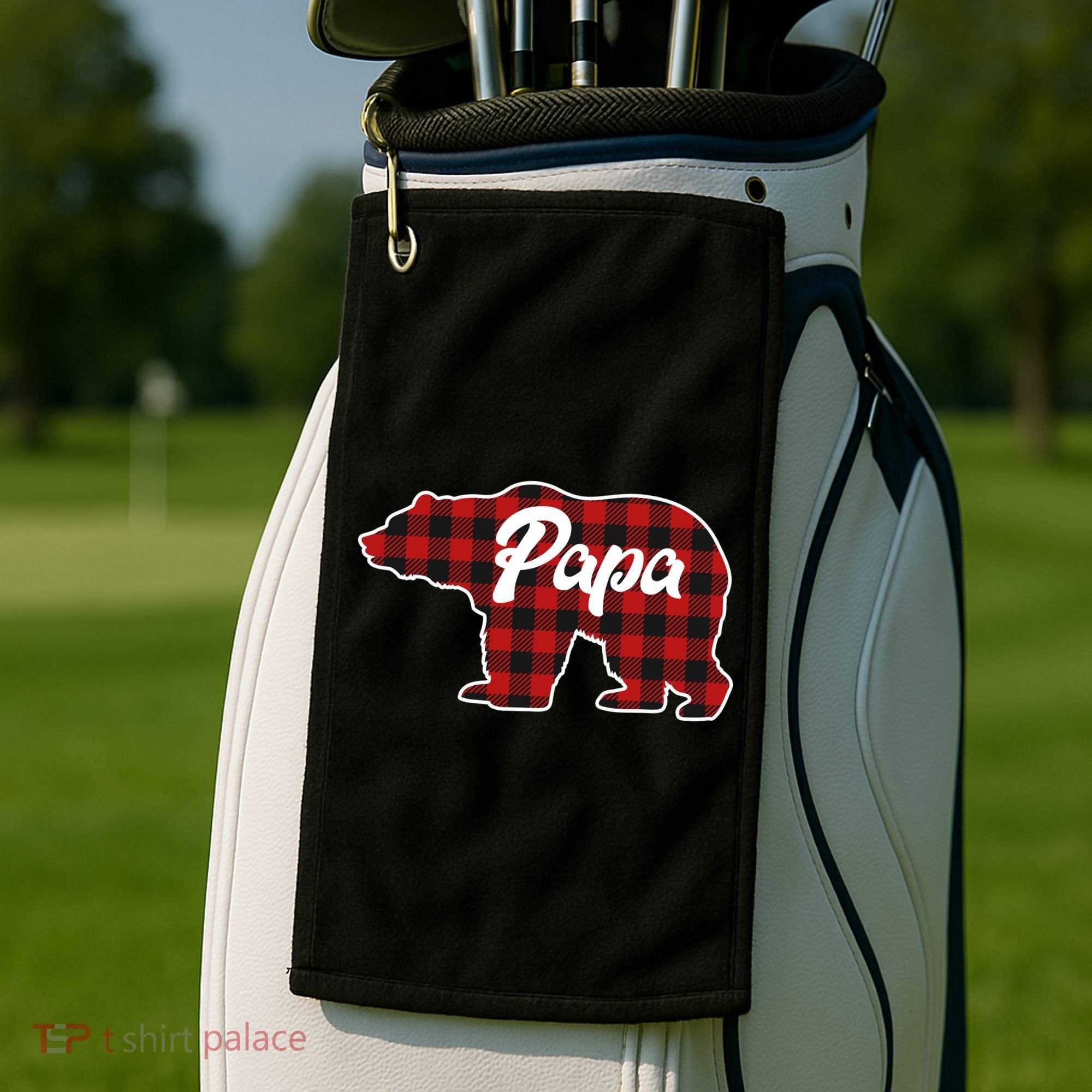 Family Christmas Matching Plaid Papa Bear Golf Towel