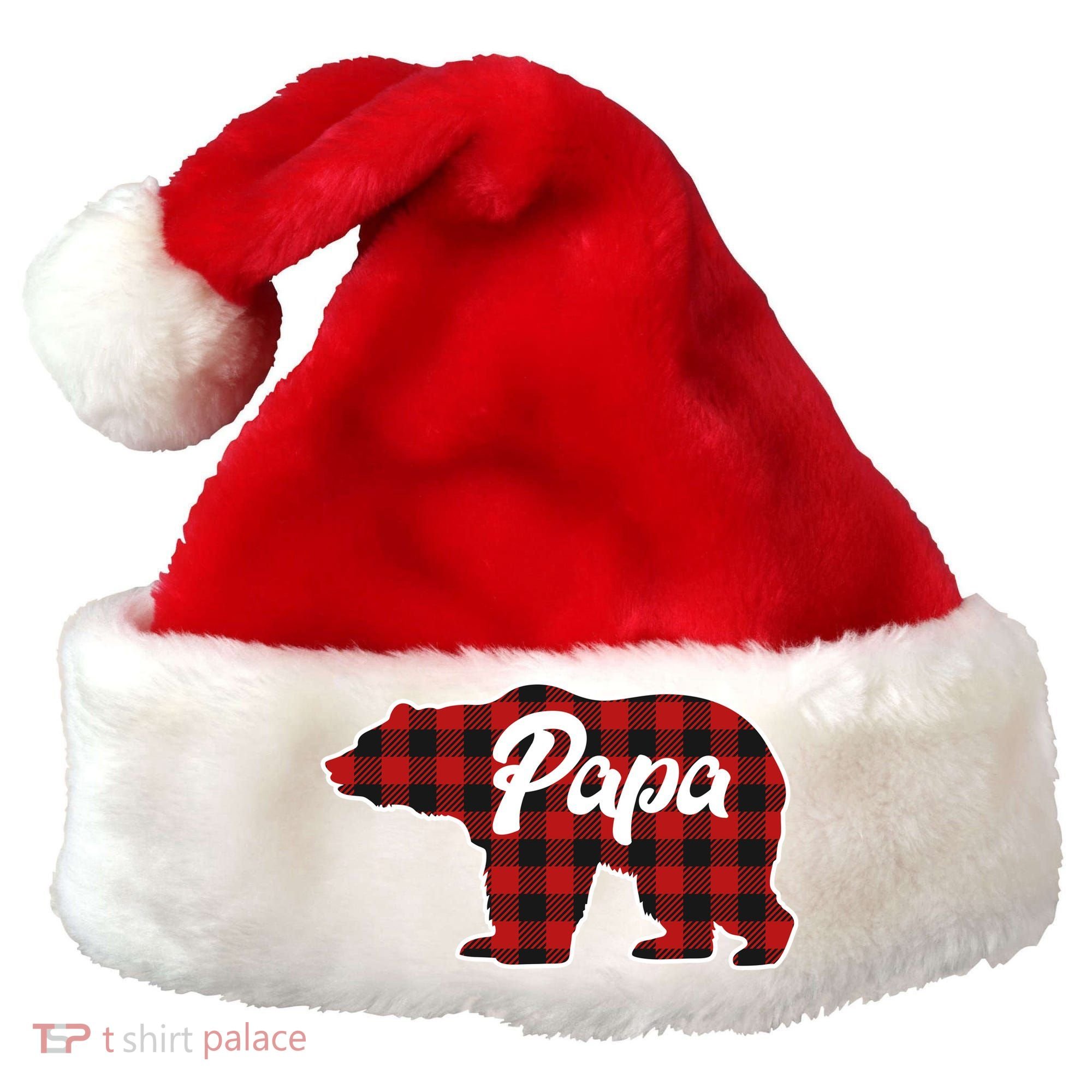 Family Christmas Matching Plaid Papa Bear Santa Hat