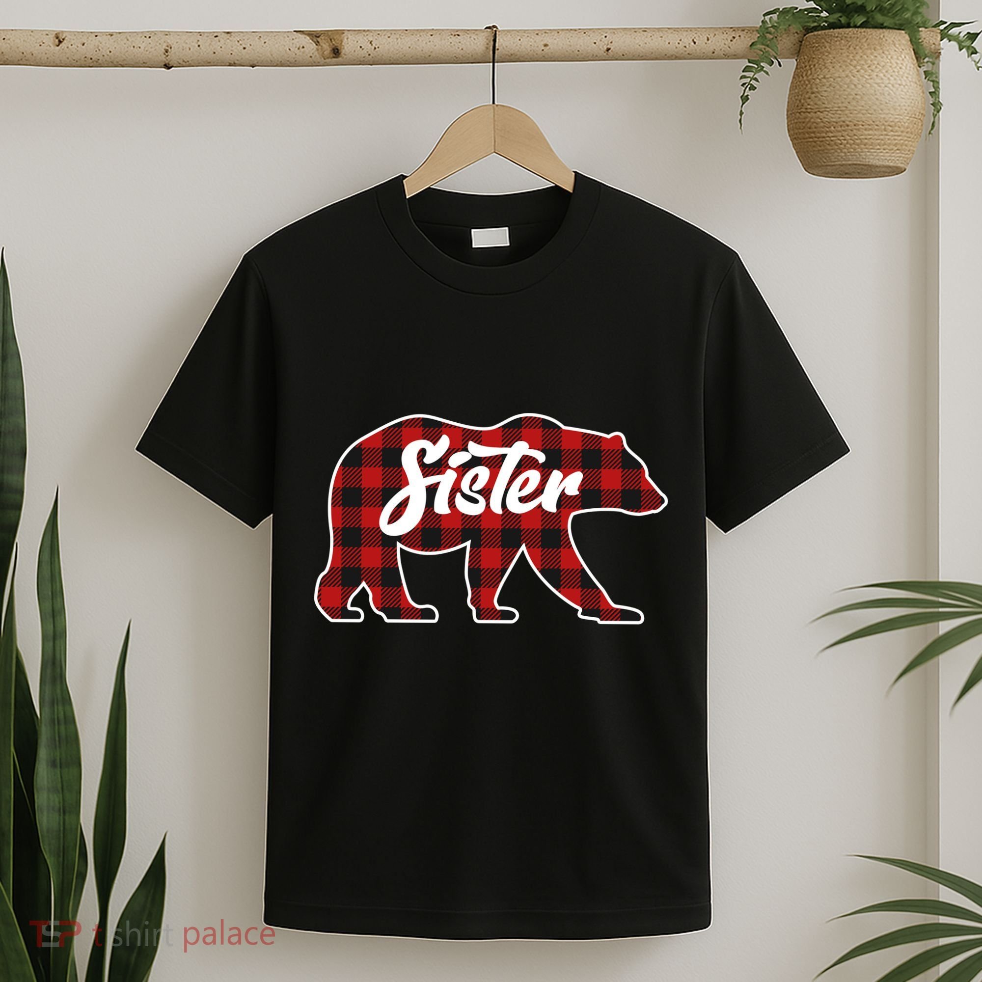 Family Christmas Matching Plaid Sister Bear T-Shirt