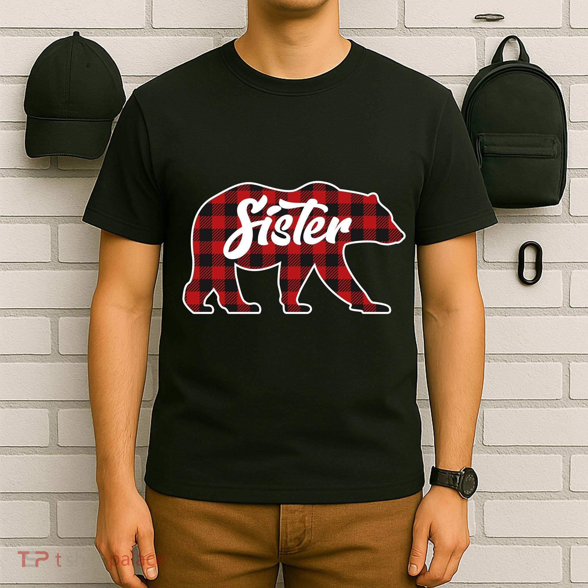 Family Christmas Matching Plaid Sister Bear T-Shirt