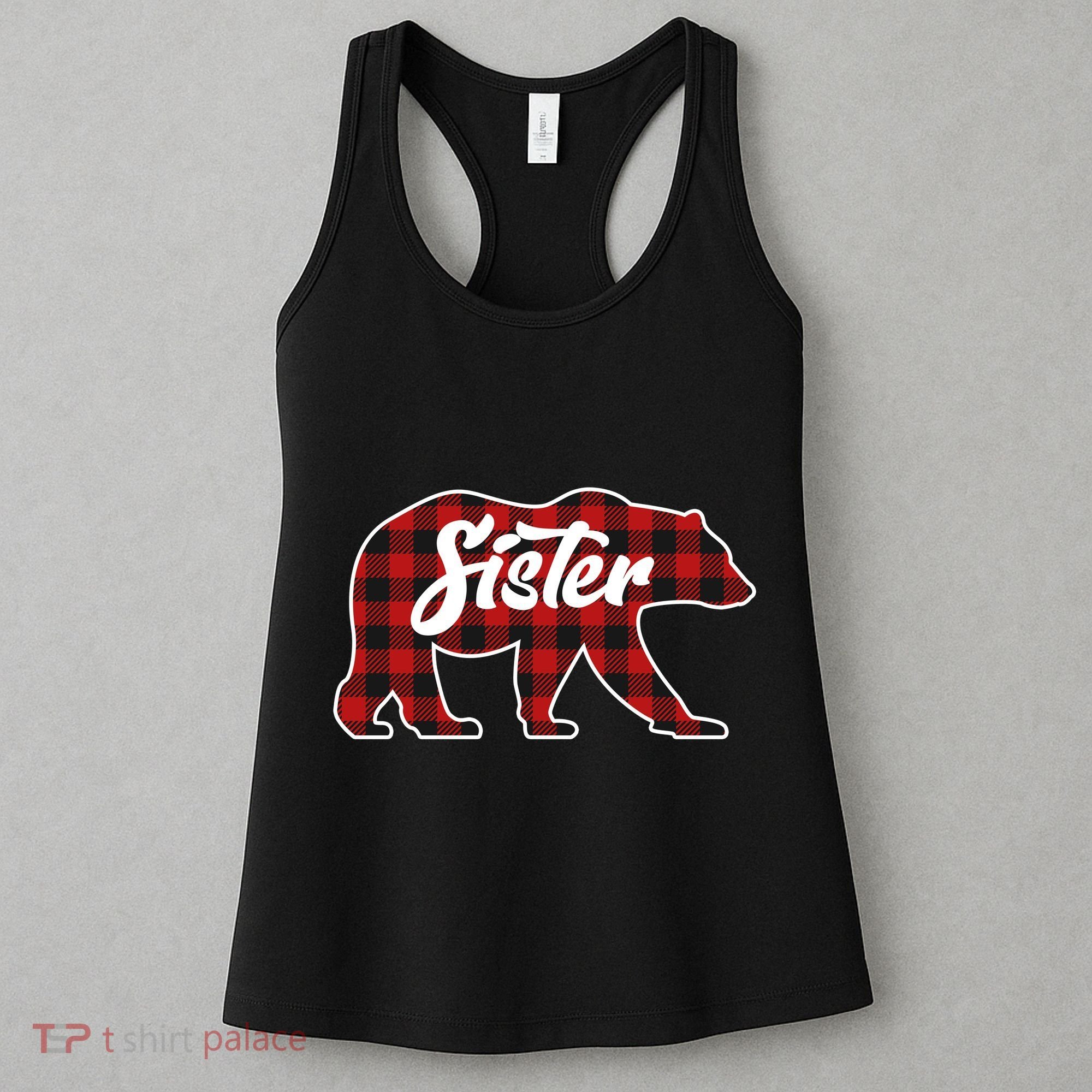 Family Christmas Matching Plaid Sister Bear Women's Tank Top