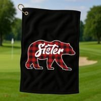 Family Christmas Matching Plaid Sister Bear Golf Towel thumb 1