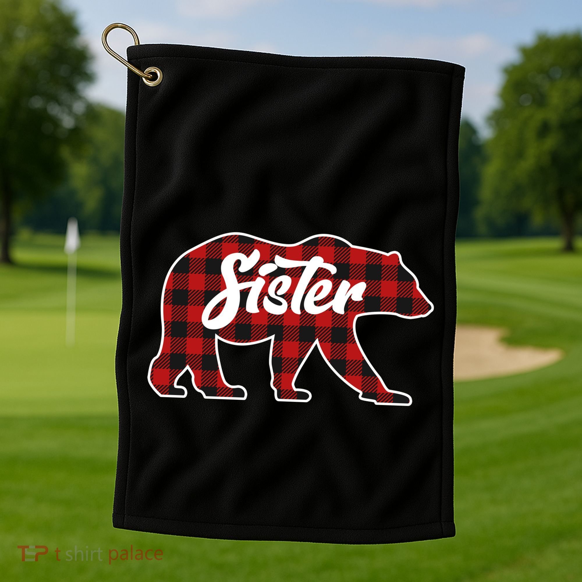 Family Christmas Matching Plaid Sister Bear Golf Towel