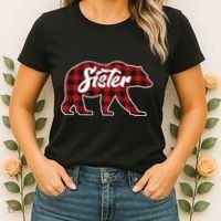 Family Christmas Matching Plaid Sister Bear Women's T-Shirt thumb 2