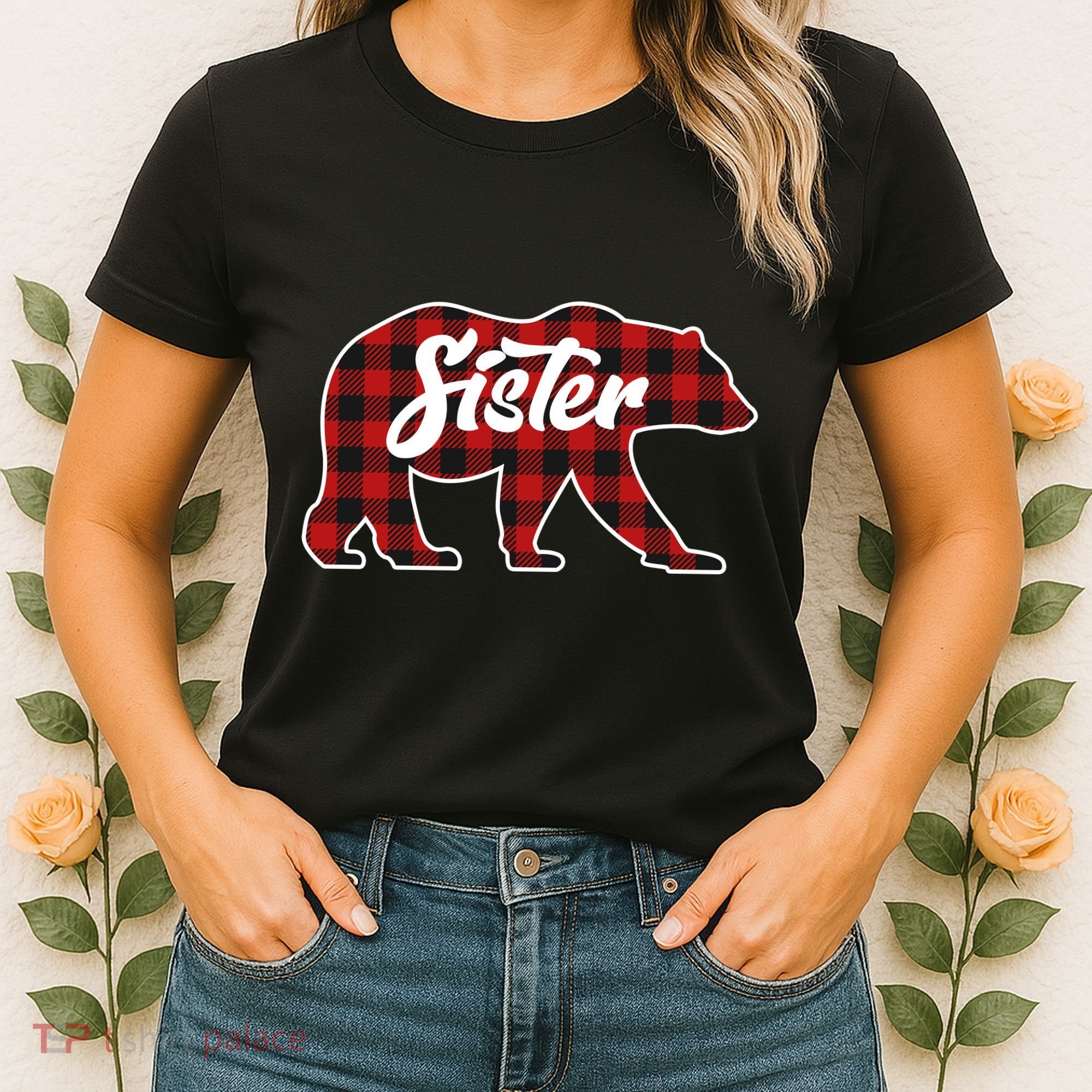 Family Christmas Matching Plaid Sister Bear Women's T-Shirt