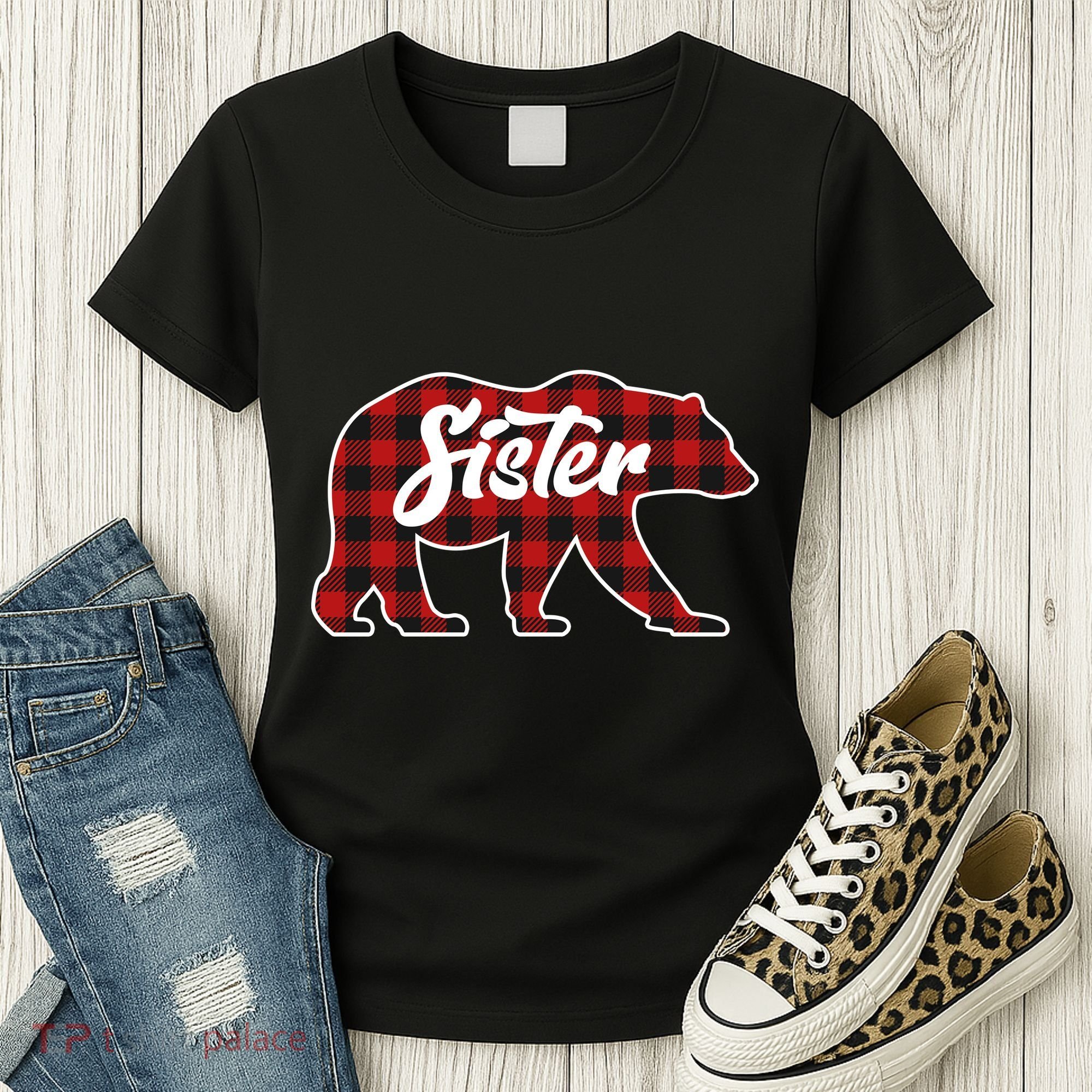 Family Christmas Matching Plaid Sister Bear Women's T-Shirt