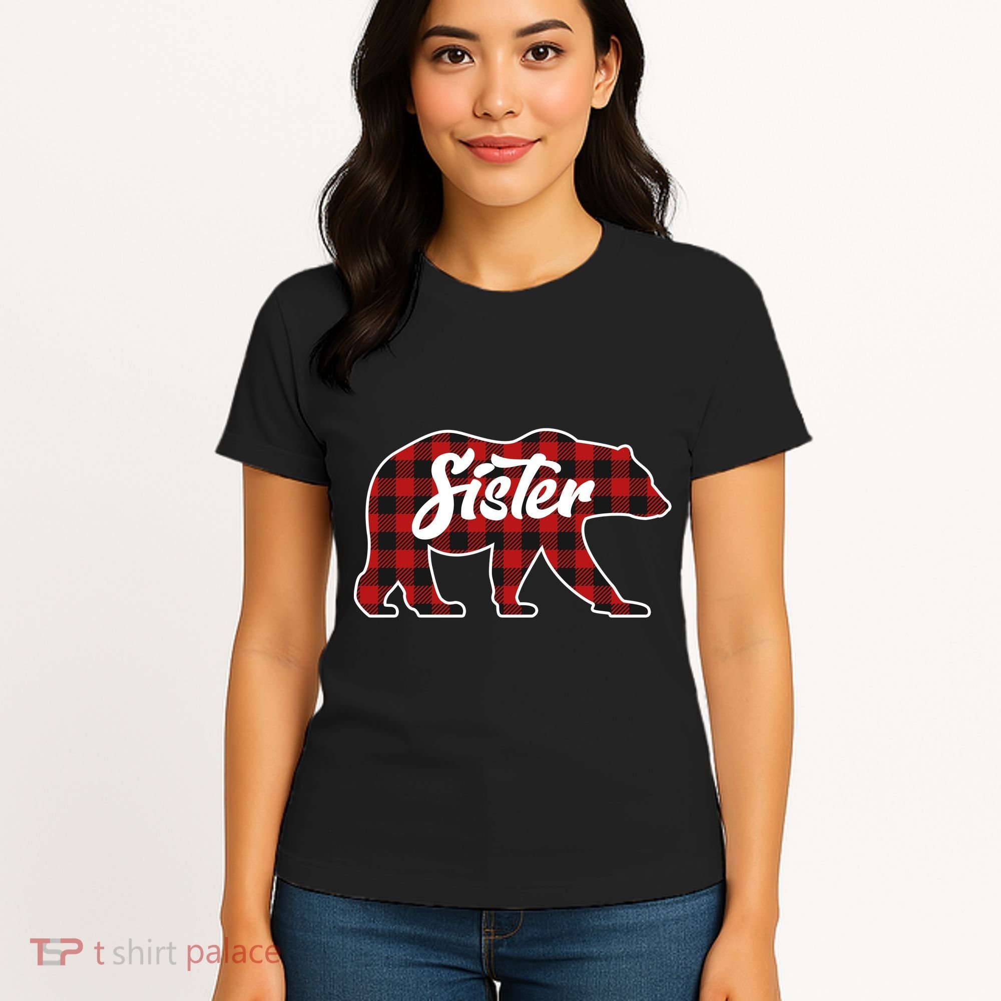 Family Christmas Matching Plaid Sister Bear Women's T-Shirt