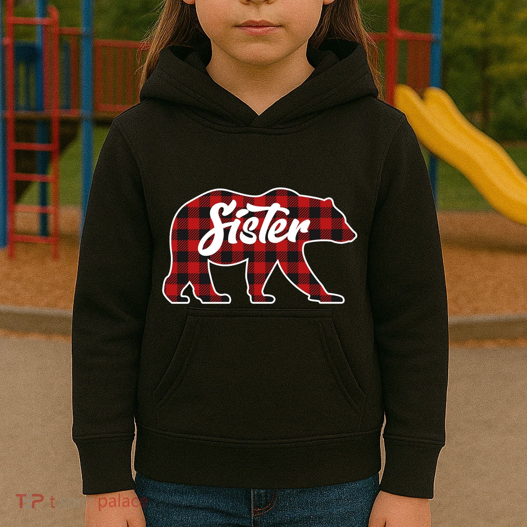 Family Christmas Matching Plaid Sister Bear Kids Hoodie